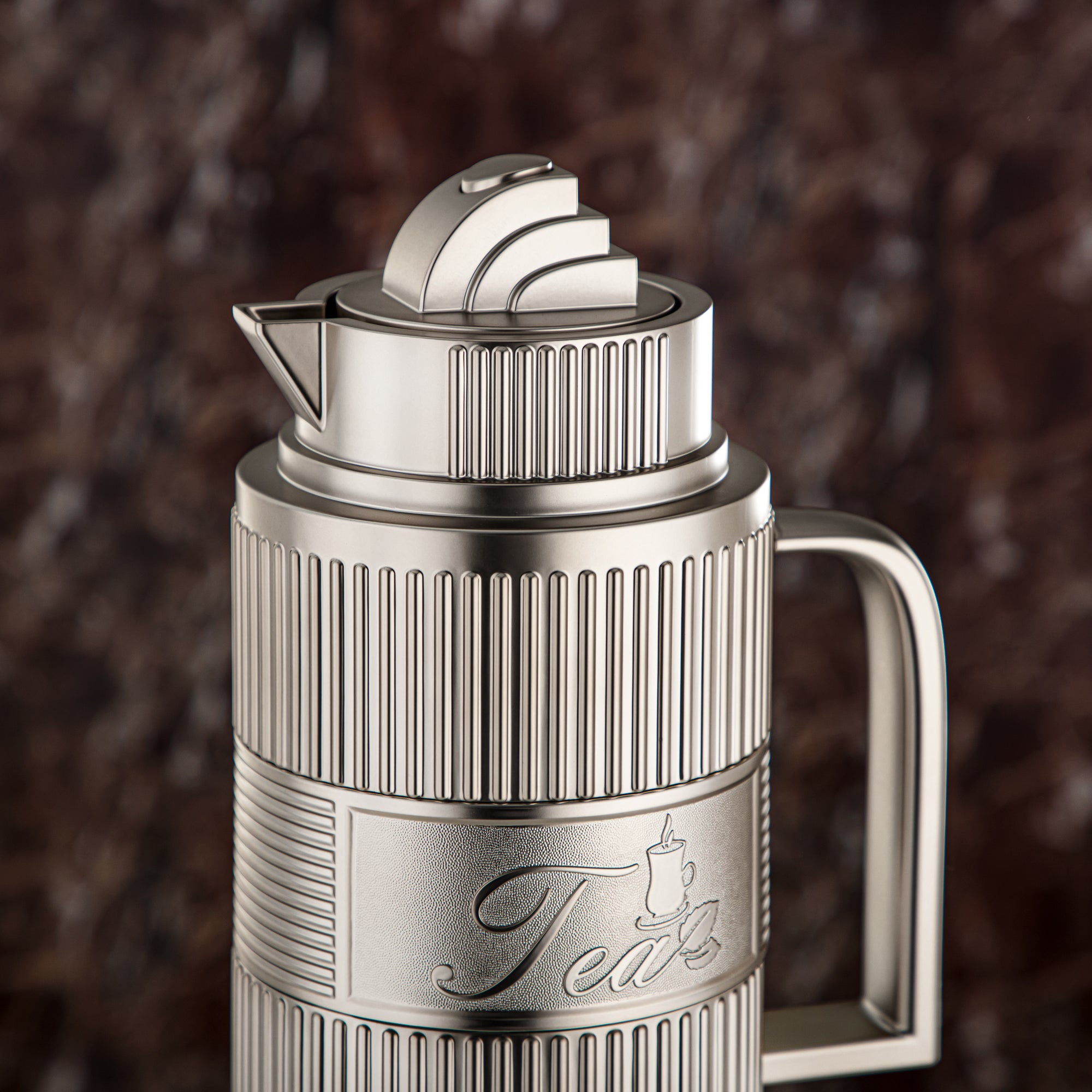 Almarjan Vacuum Flask Set, ABS, Push Button - 1L + 1L, Matt Silver (OUD-MN) - Tea & Coffee