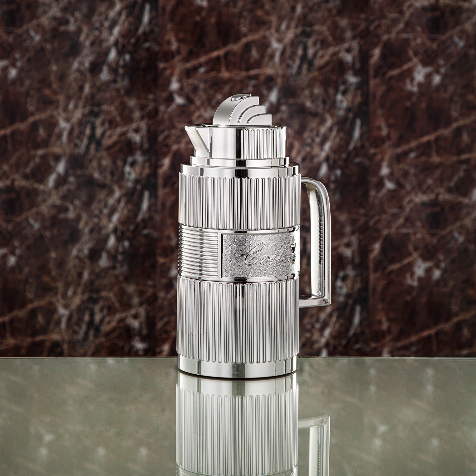 Almarjan Vacuum Flask Set, ABS, Push Button - 1L + 1L, Silver (OUD-S) - Tea & Coffee