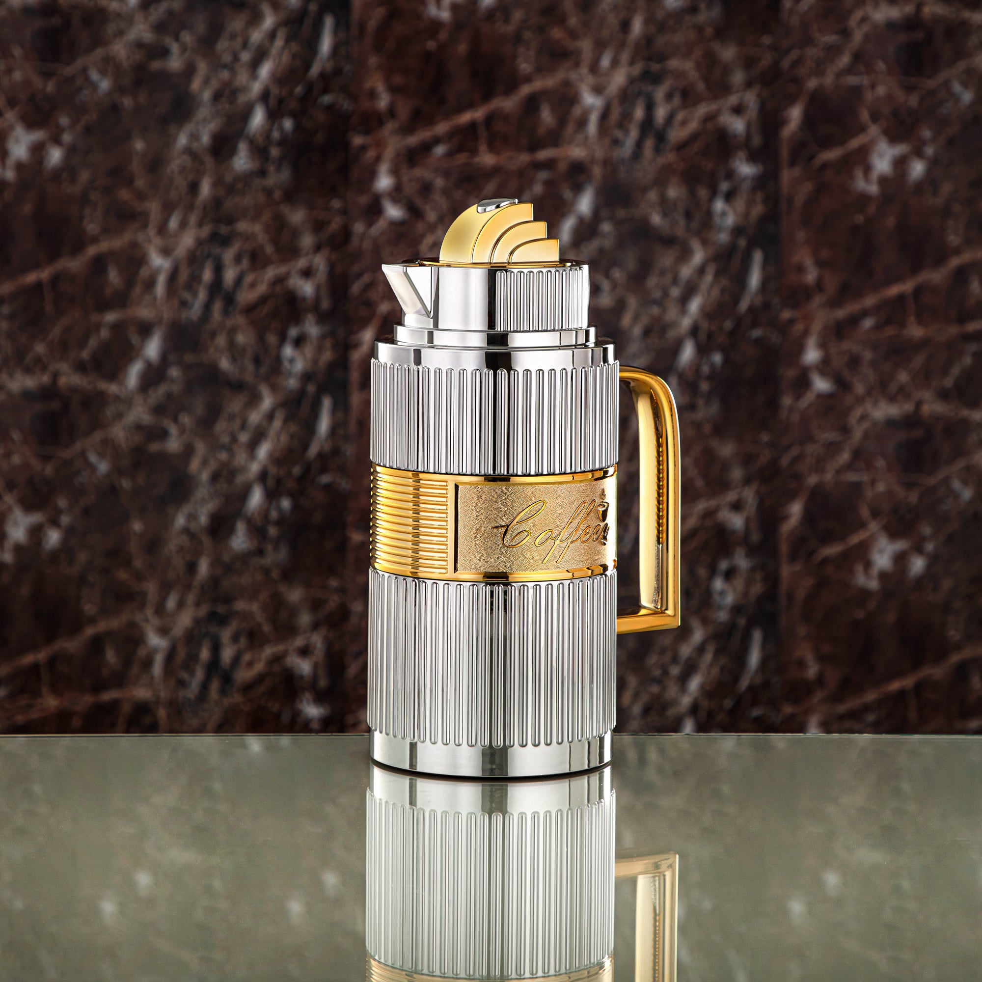 ألمرجان طقم ترامس، ABS، زر ضغط - 1 لتر + 1 لتر، فضي وذهبي (OUD-SG) - شاي وقهوة