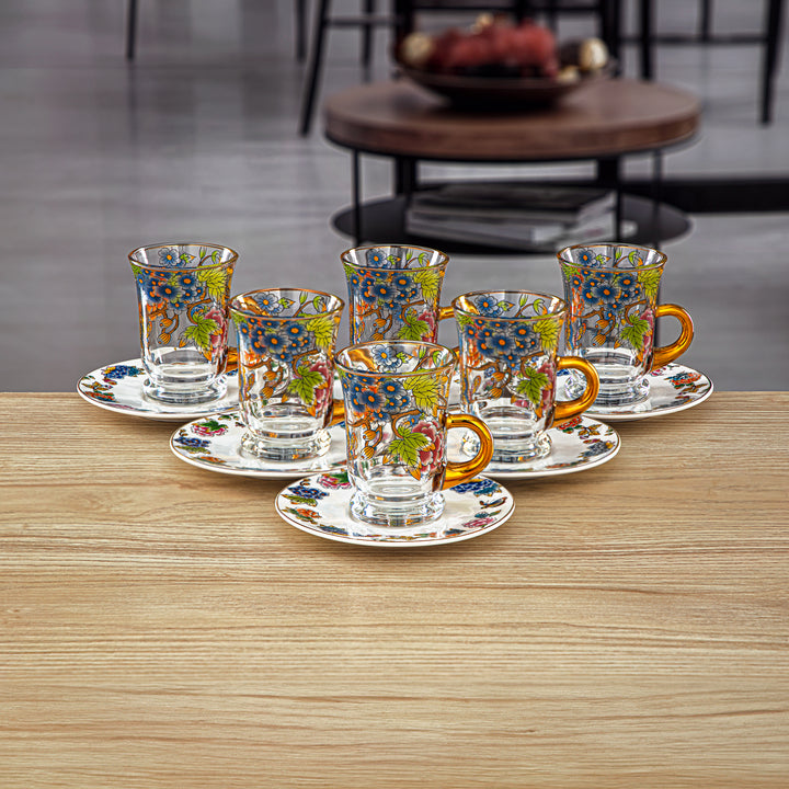طقم المرجان للشاي والقهوة الزجاجي 18 قطعة من تشكيلة فنون  - 2070