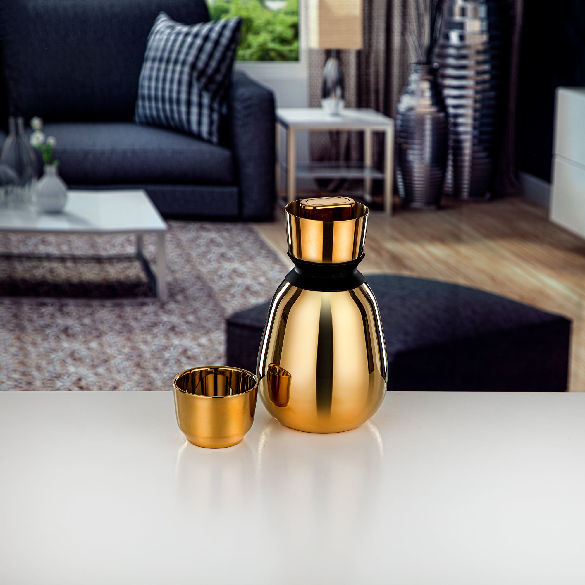 ألمرجان طقم ترامس 3 قطع، جدار مزدوج، فولاذ مقاوم للصدأ، 0.6 لتر، ذهبي (QS03-06G) - التخييم بأناقة