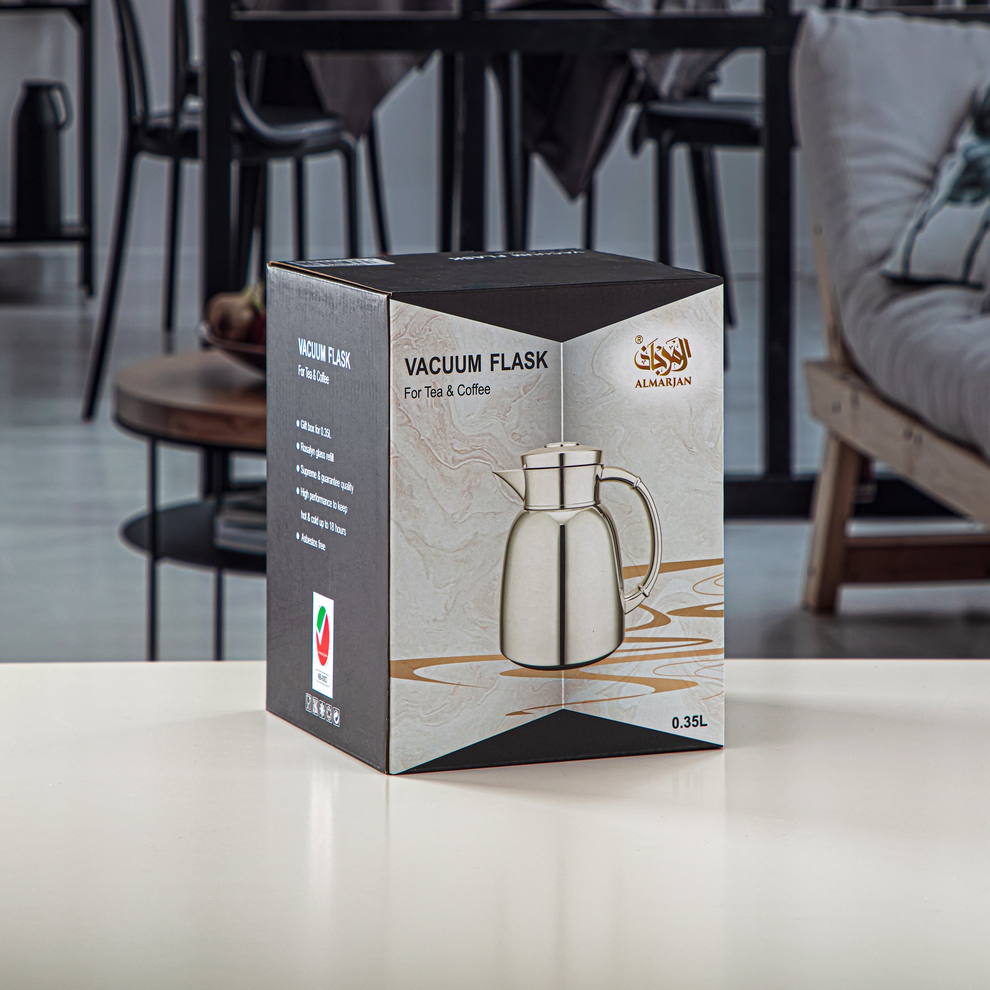 Almarjan 0.35 Liter Vacuum Flask Silver & Gold - QVC-0350CC95