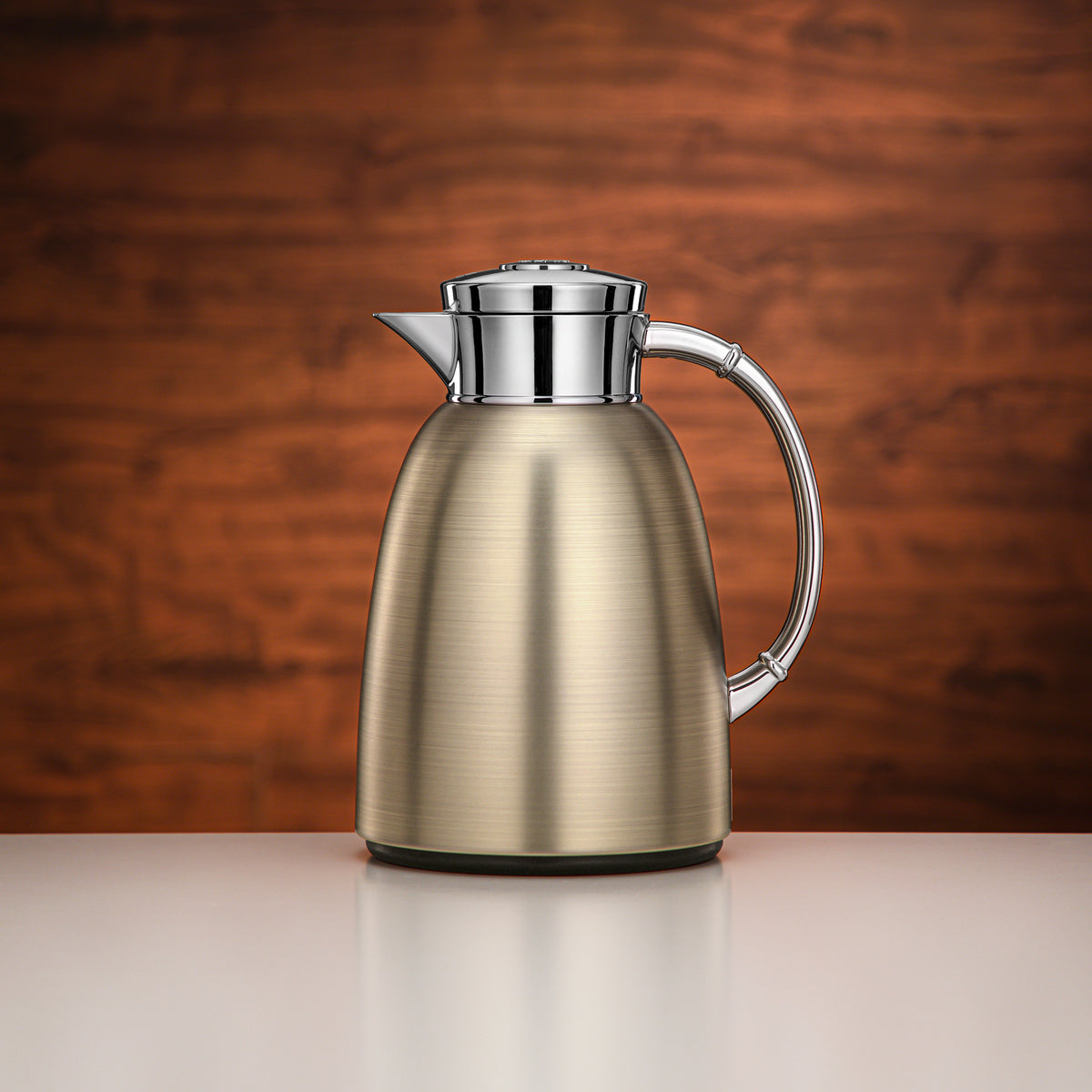 Almarjan Vacuum Flask 1 Liter Metal Brushed Gold with Glass Liner Push ...