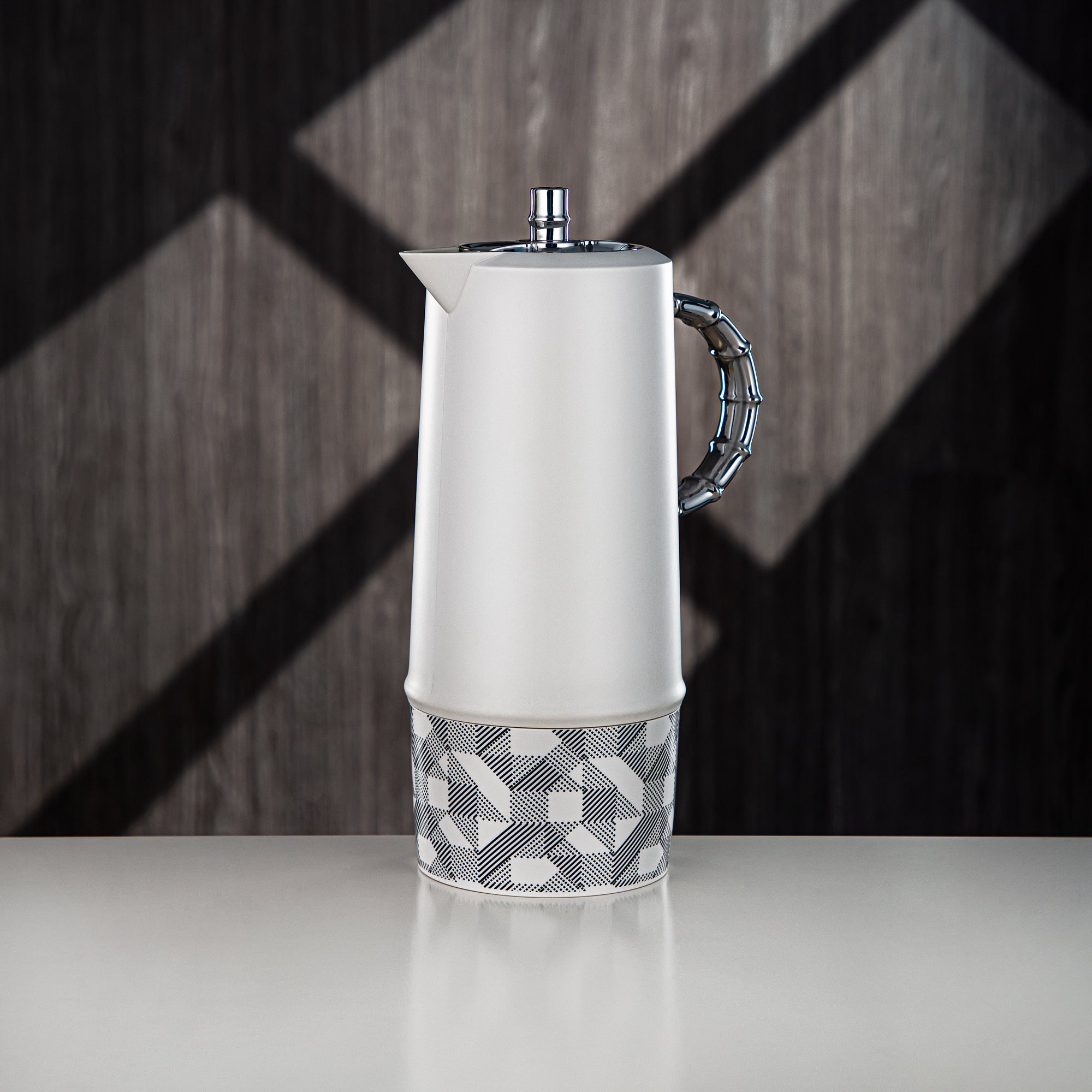 Almarjan Vacuum Flask Set, Push Button, ABS, 0.6L + 1L, White & Silver (SJ28WB) - Serving Tea & Coffee