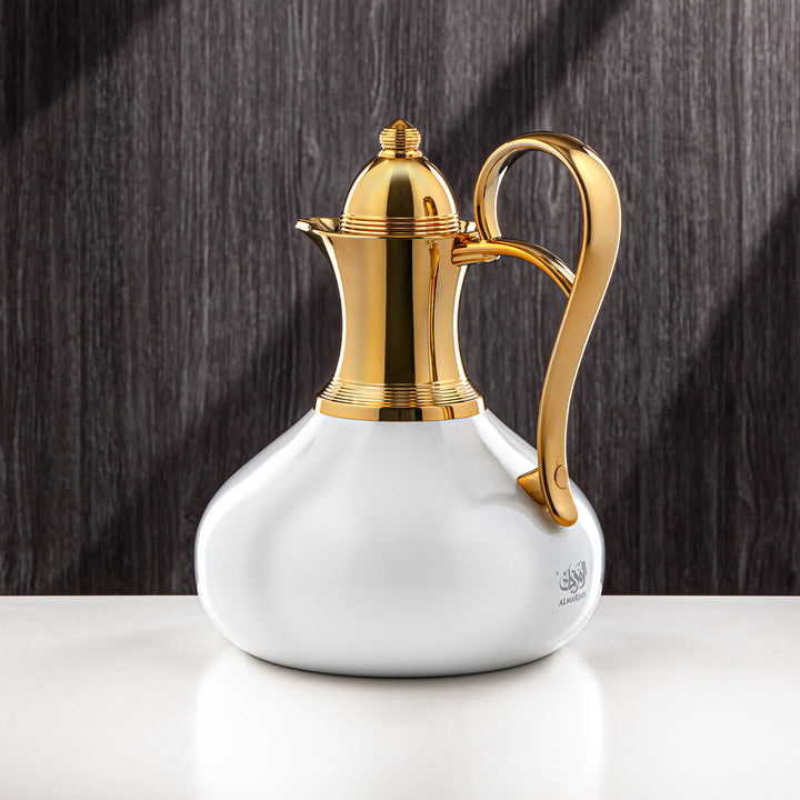 Almarjan 1 Liter Stainless Steel Vacuum Flask Gold & Pearl White - SS-Queen-10T G/PW