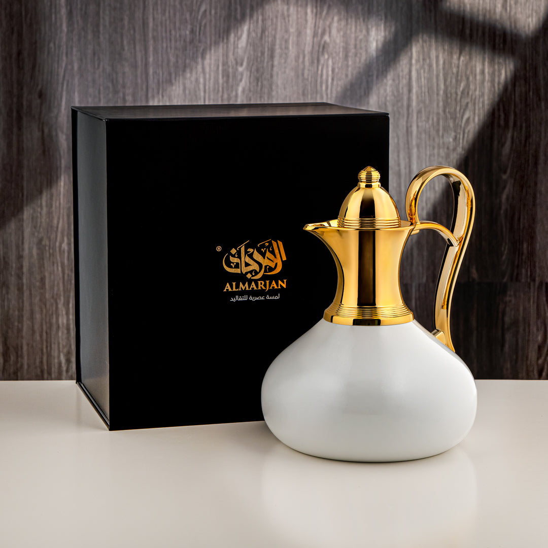 Almarjan 1 Liter Stainless Steel Vacuum Flask Gold & Pearl White - SS-Queen-10T G/PW