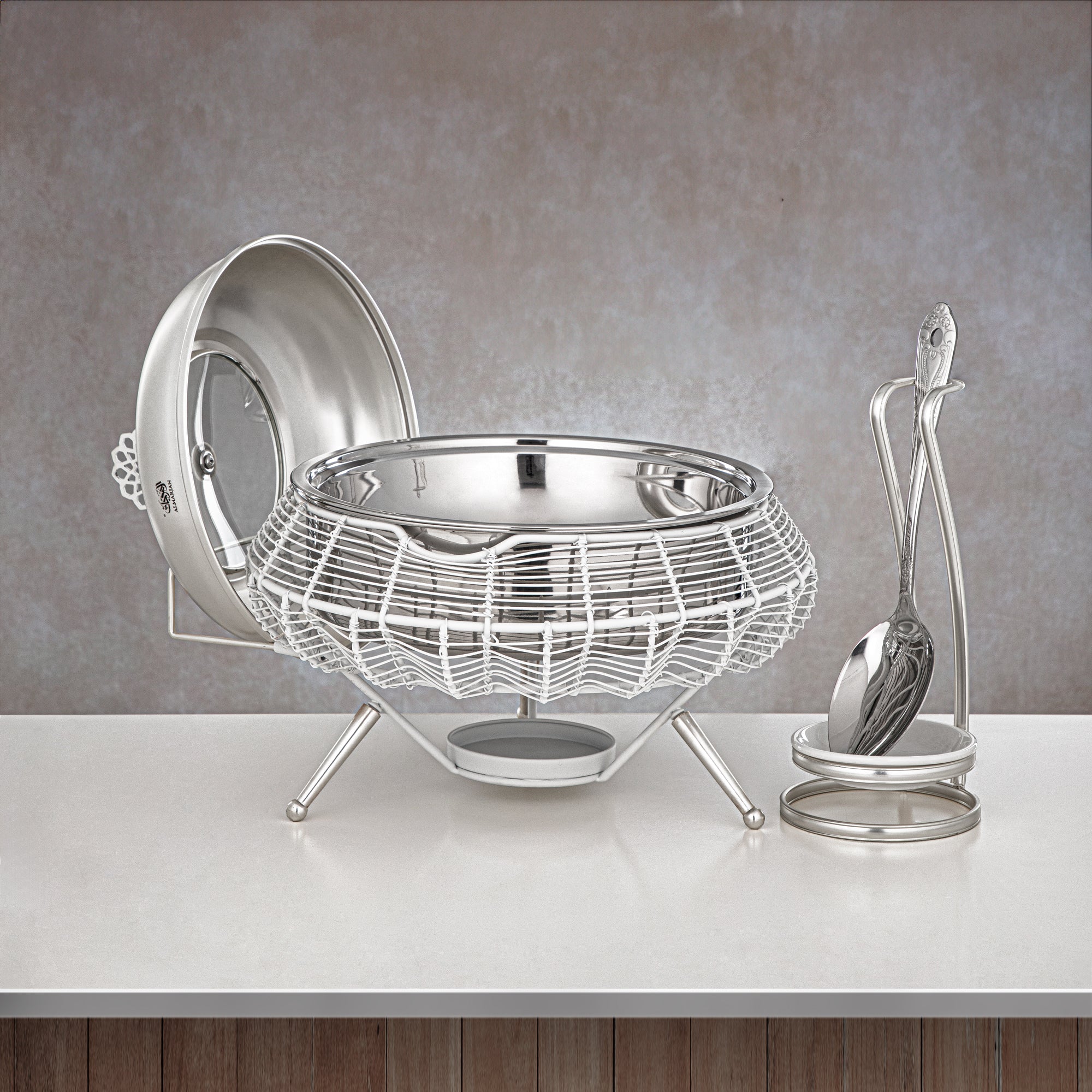 المرجان طبق تسخين 2000 مل ابيض وفضي - STS0013238