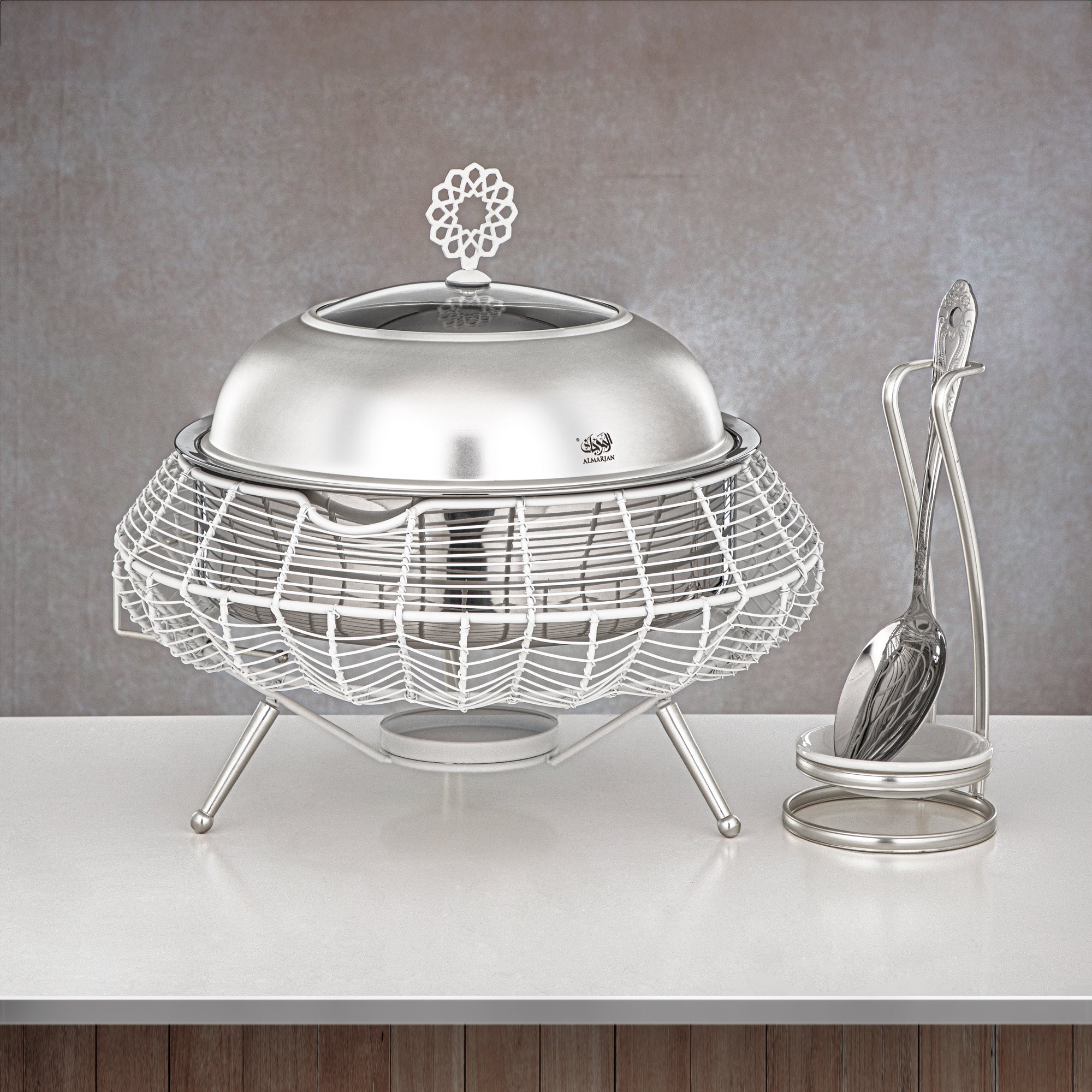 Almarjan 3000 ML Chafing Dish White & Silver - STS0013239