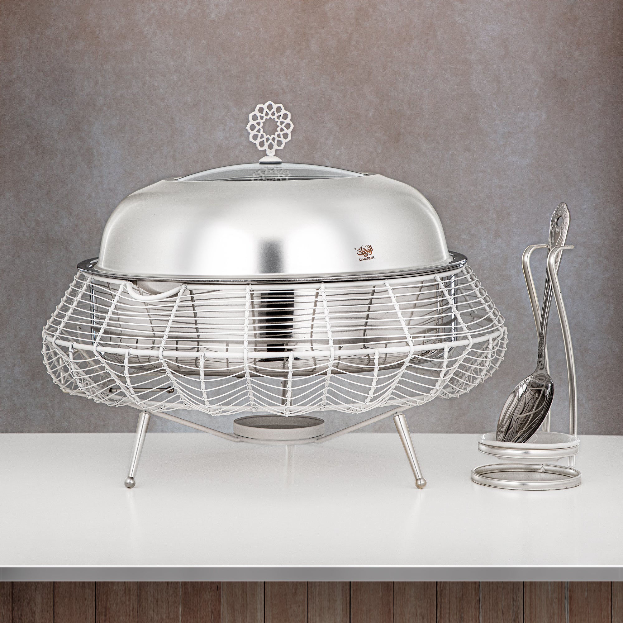 المرجان طبق تسخين 6500 مل ابيض وفضي - STS0013241