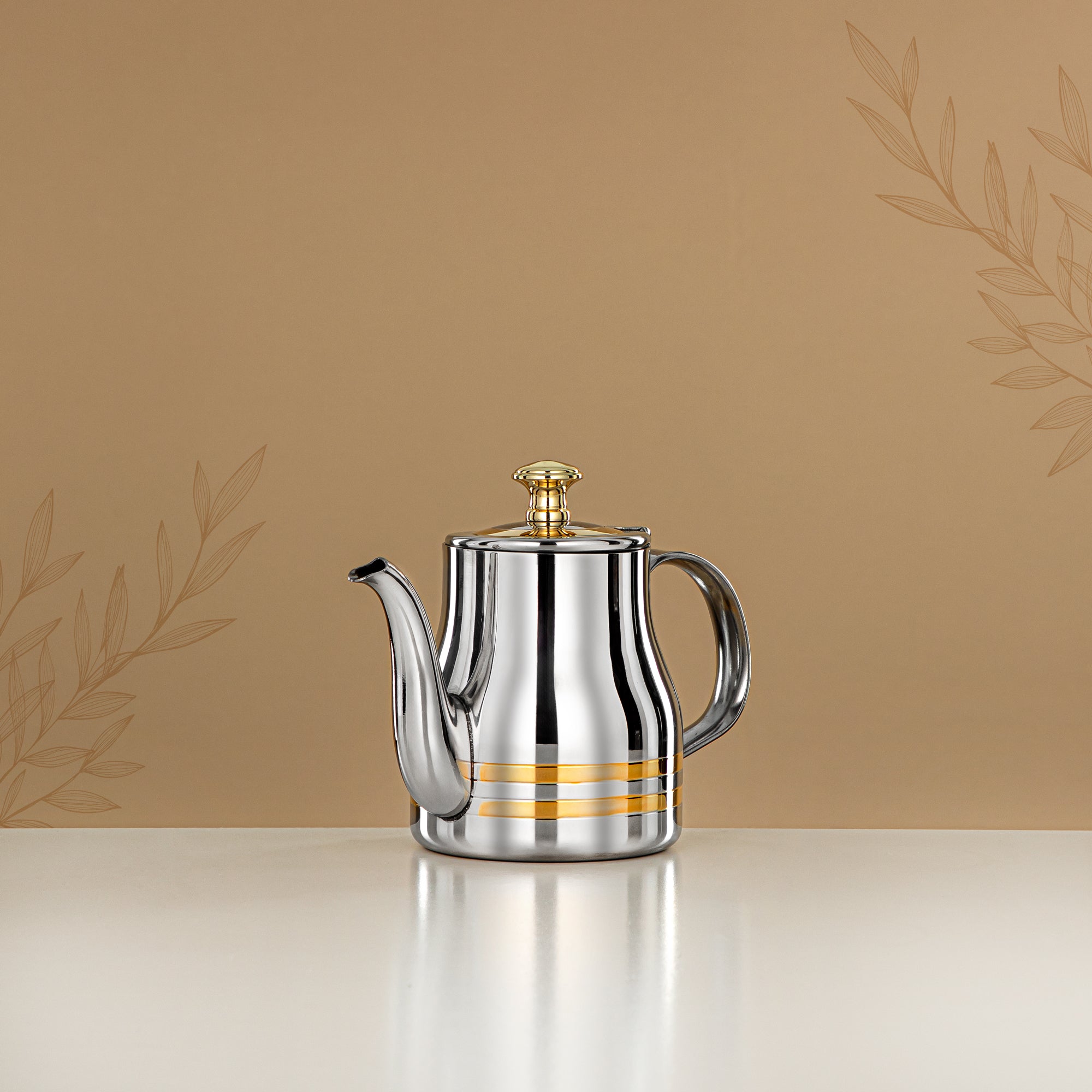 Almarjan Teapot Stainless Steel Silver Gold 0.4L – Elegance
