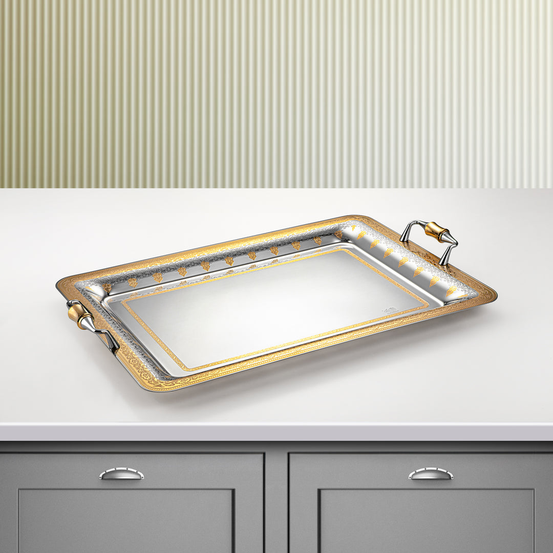 Almarjan 50 CM Teresa Collection Stainless Steel Serving Tray Silver & Gold - STS2051218