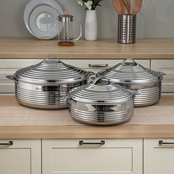 Almarjan 3 Pieces Big Royal Collection Stainless Steel Hot Pot Silver - H23P4