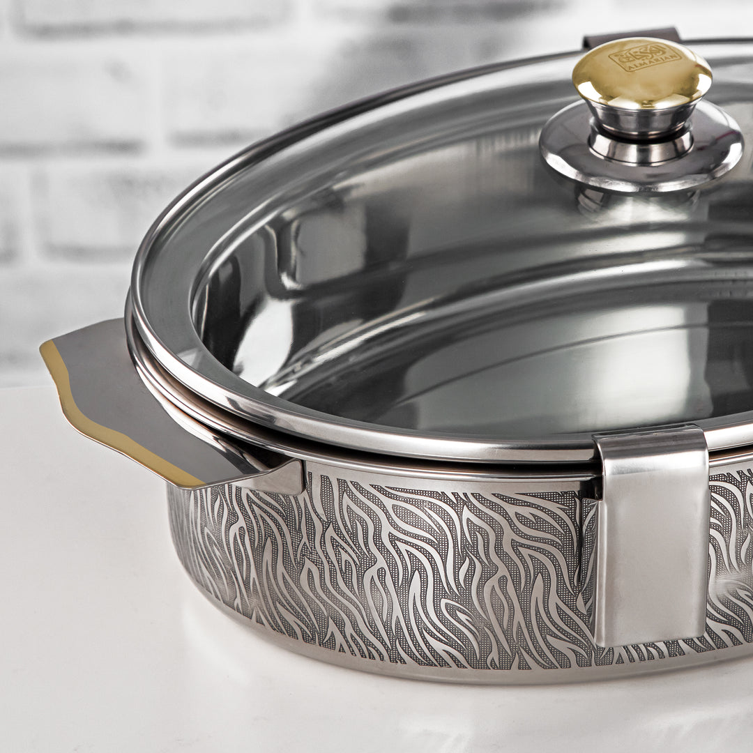 Almarjan 30 CM Mandi Collection Stainless Steel Hot Pot With Glass Cover Silver & Gold - H24PG1