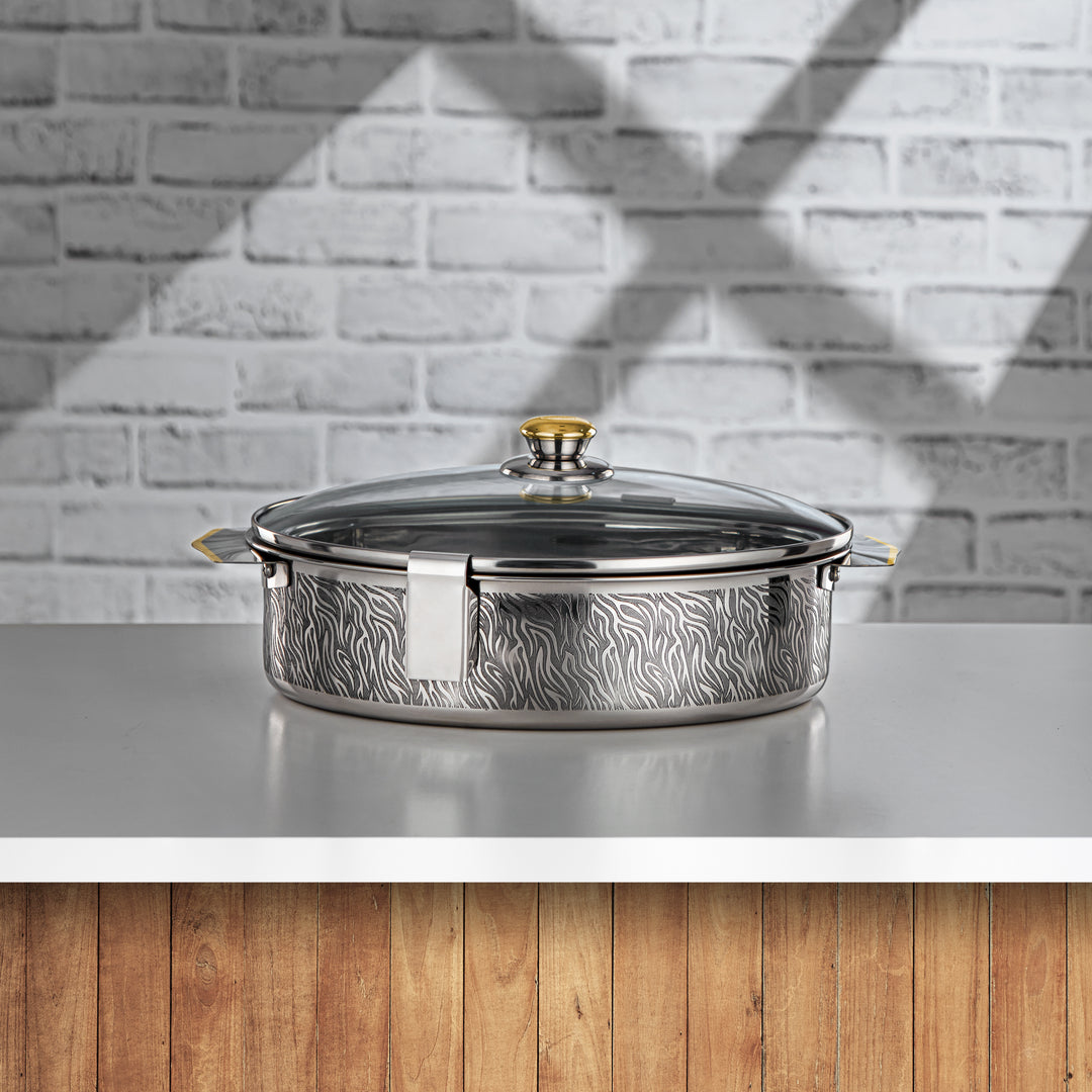 Almarjan 30 CM Mandi Collection Stainless Steel Hot Pot With Glass Cover Silver & Gold - H24PG1