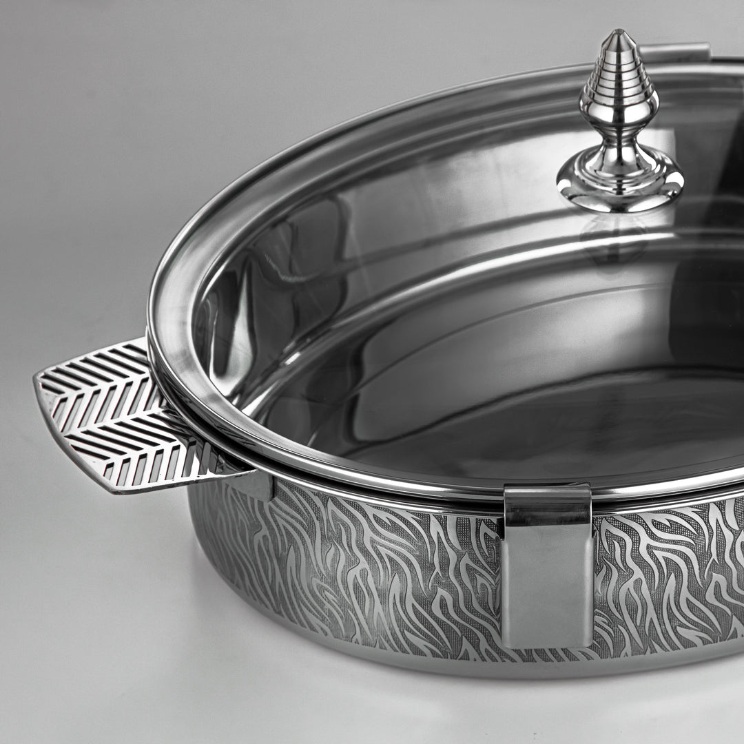 Almarjan 35 CM Mandi Collection Stainless Steel Hot Pot With Glass Cover Silver - H23P1E