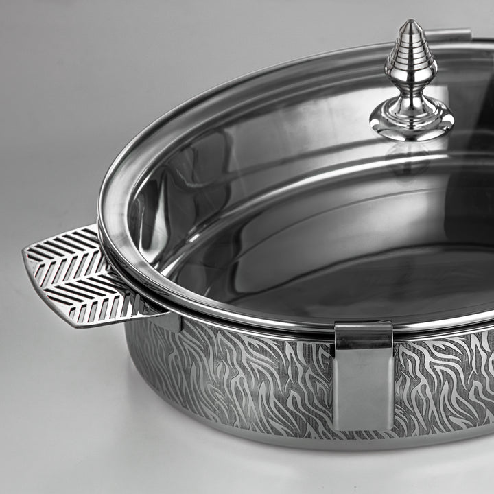 Almarjan 35 CM Mandi Collection Stainless Steel Hot Pot With Glass Cover Silver - H23P1E