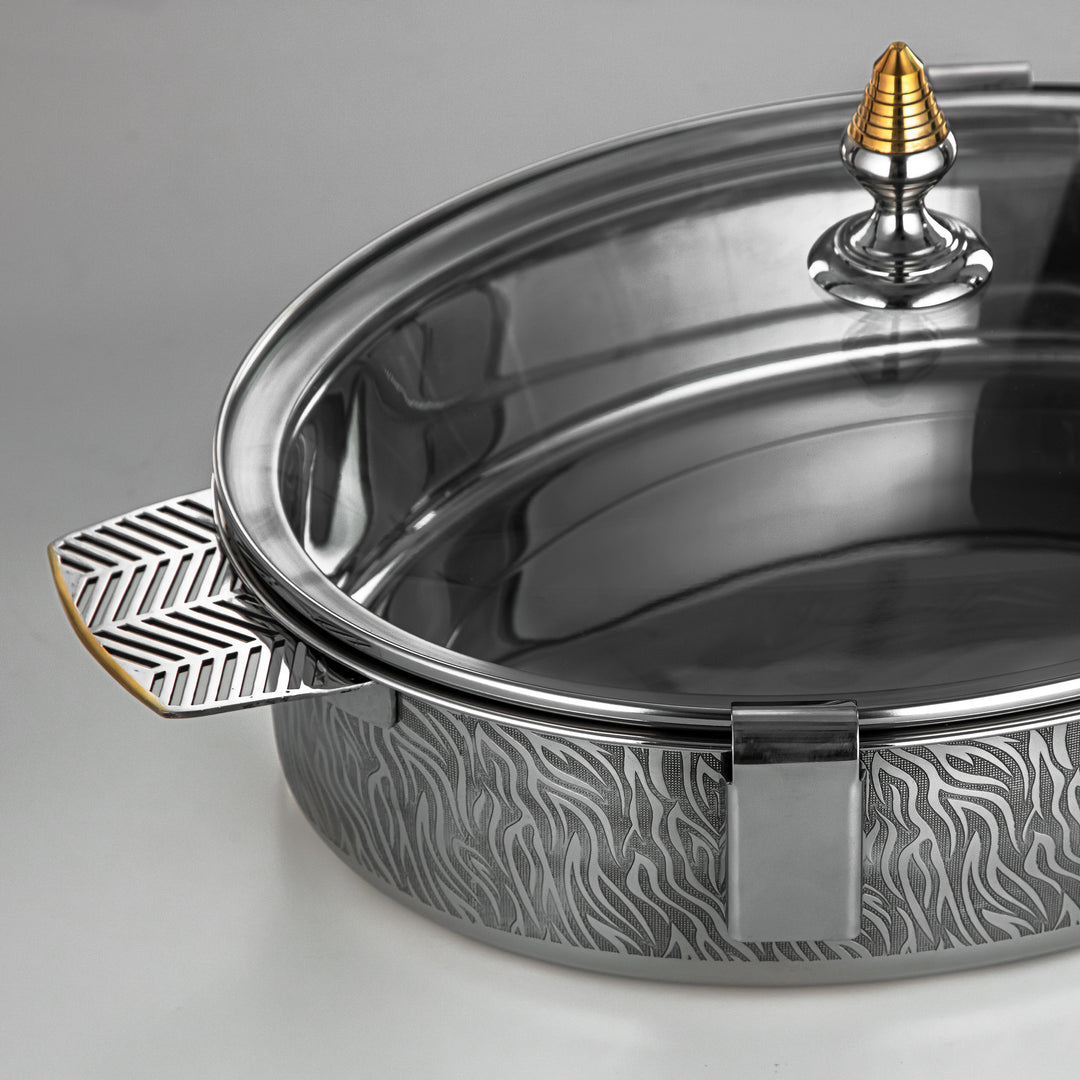 Almarjan 35 CM Mandi Collection Stainless Steel Hot Pot With Glass Cover Silver & Gold - H23PG1E