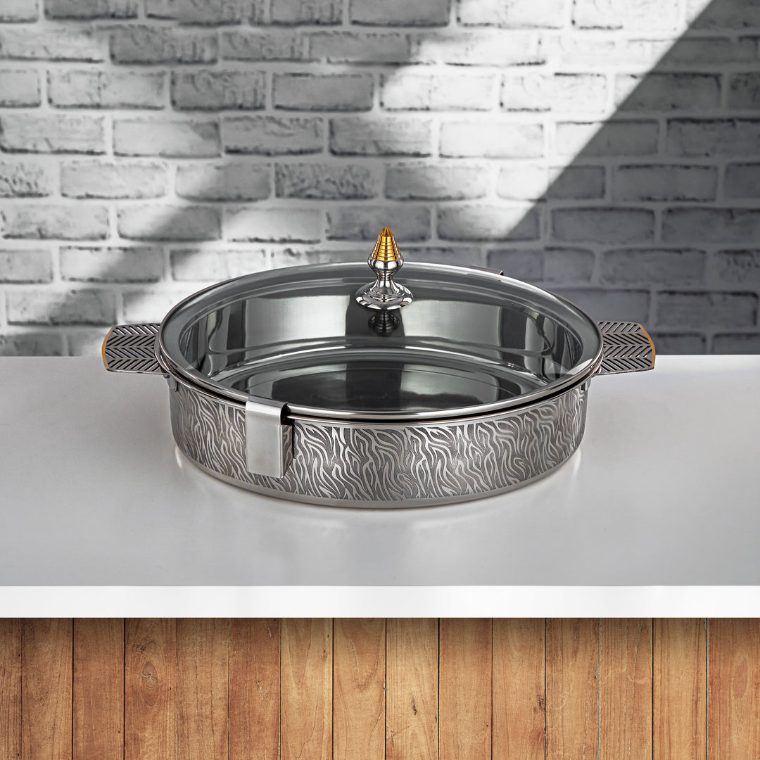 Almarjan 35 CM Mandi Collection Stainless Steel Hot Pot With Glass Cover Silver & Gold - H23PG1E
