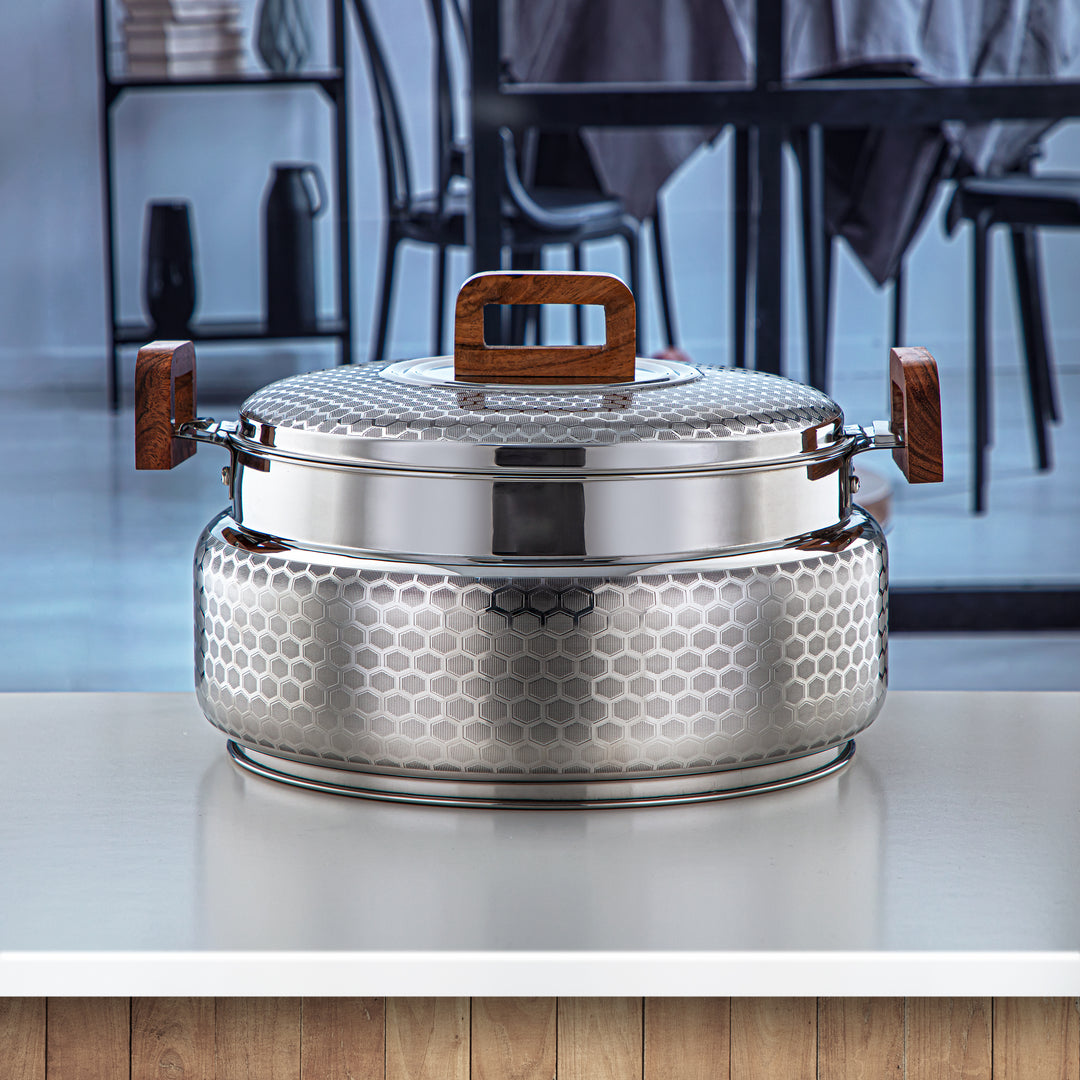 Almarjan 6000 ML Darin Collection Stainless Steel Hot Pot Silver & Wood - H24E6