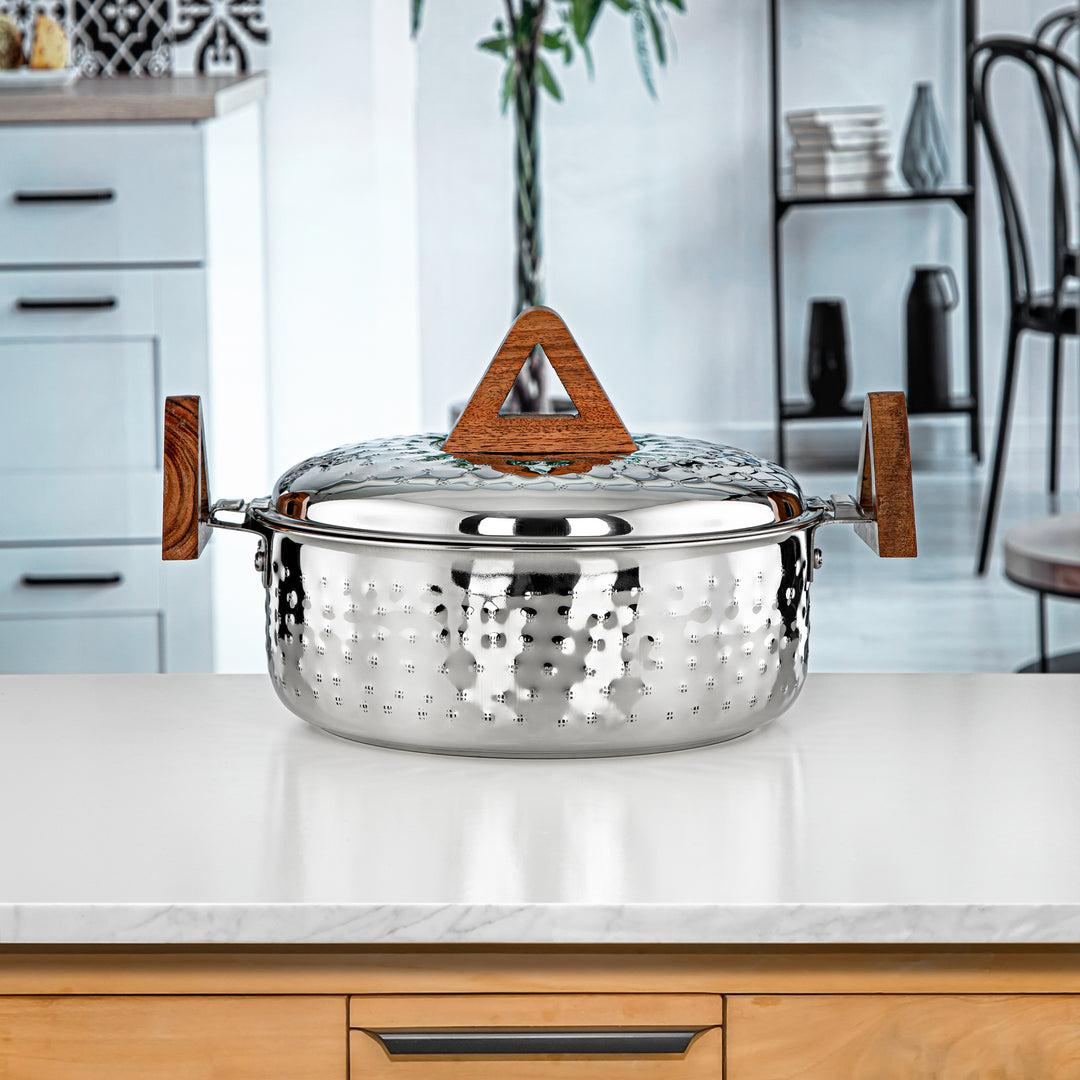 Almarjan 2500 ML Larin Collection Stainless Steel Hot Pot Silver & Wood - H24M8
