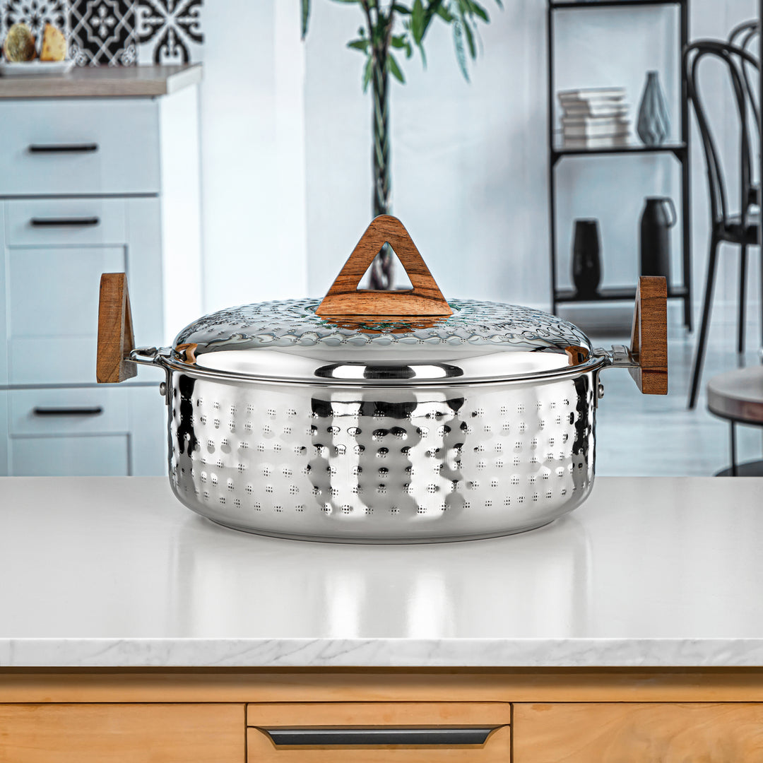 Almarjan 3500 ML Larin Collection Stainless Steel Hot Pot Silver & Wood - H24M8