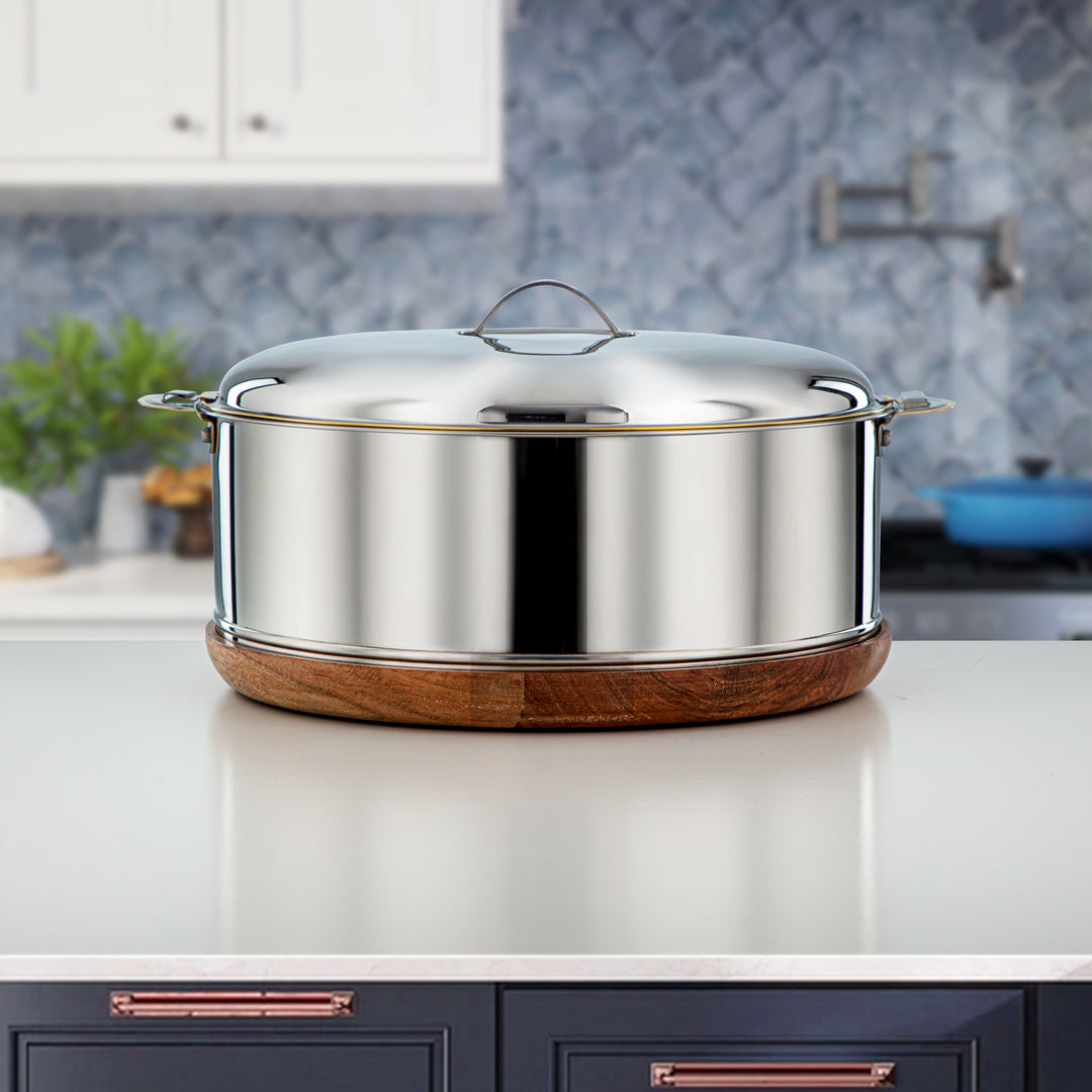 Almarjan 8000 ML Larin Collection Stainless Steel Hot Pot Silver & Wood - H24PG5