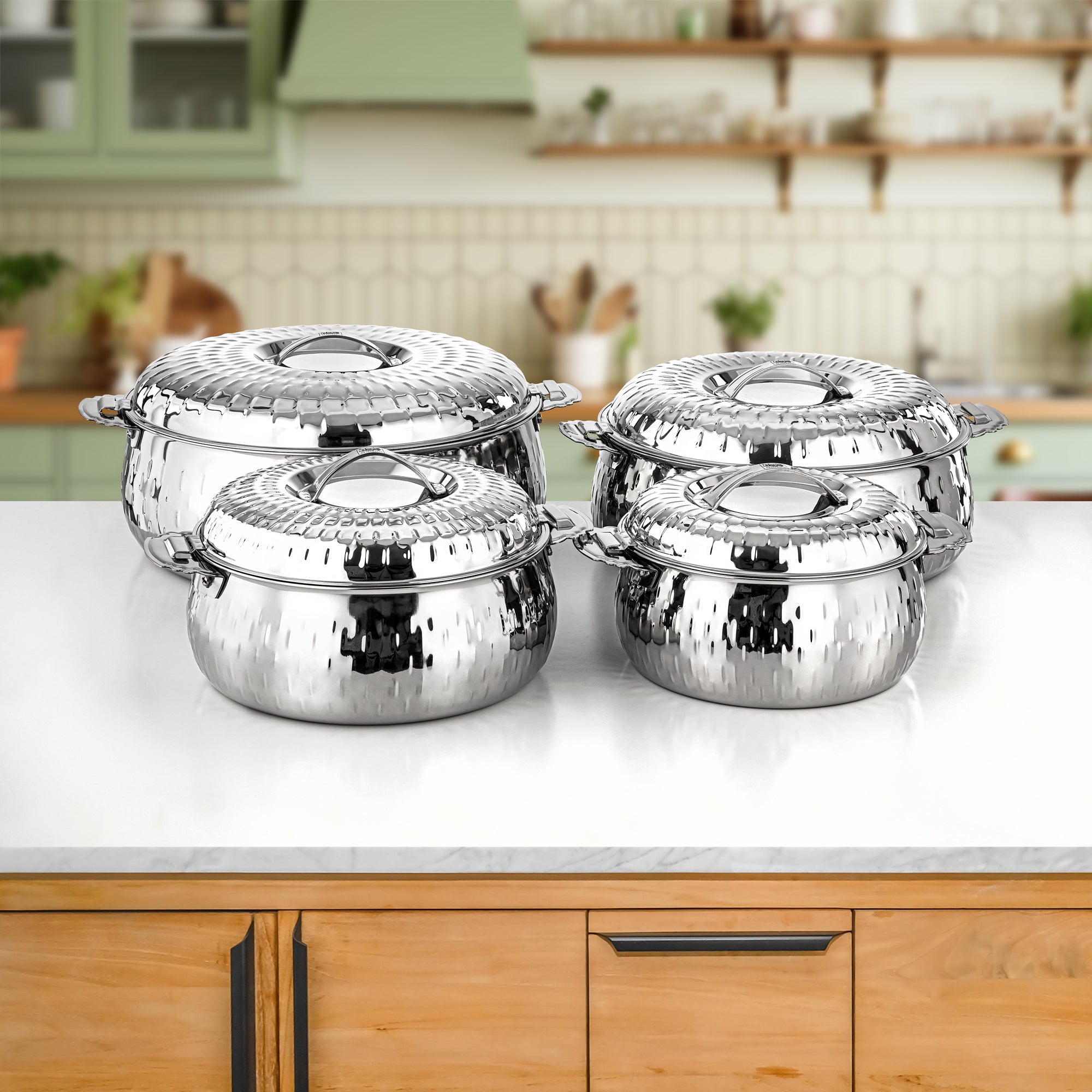 Almarjan Hot Pot Set Stainless Steel 3L + 4L + 6L + 9L Silver (H25M19)