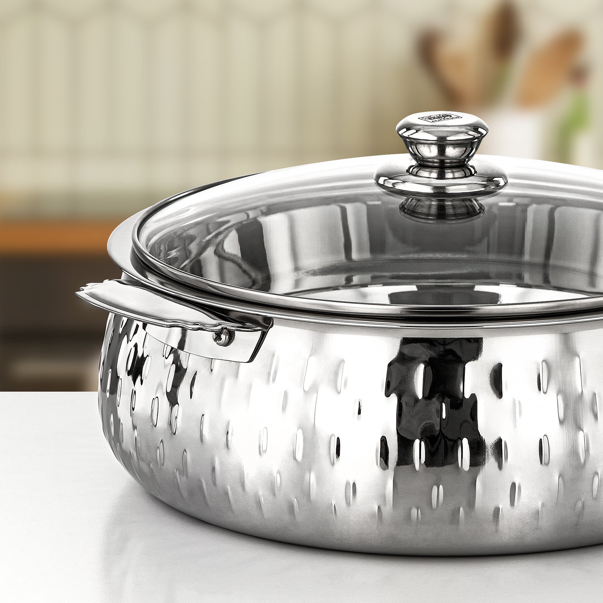 Almarjan Hot Pot Set Stainless Steel 3L + 4L + 6L + 9L Silver with Glass Lid (H25M19)