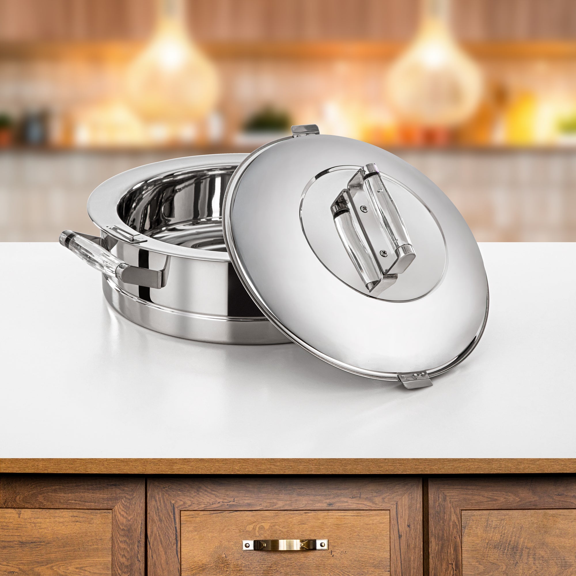 Almarjan Hot Pot Set Stainless Steel 25cm + 30cm + 35cm (H25P7) – Areej Collection | Elegant Serving for Ramadan & Gatherings