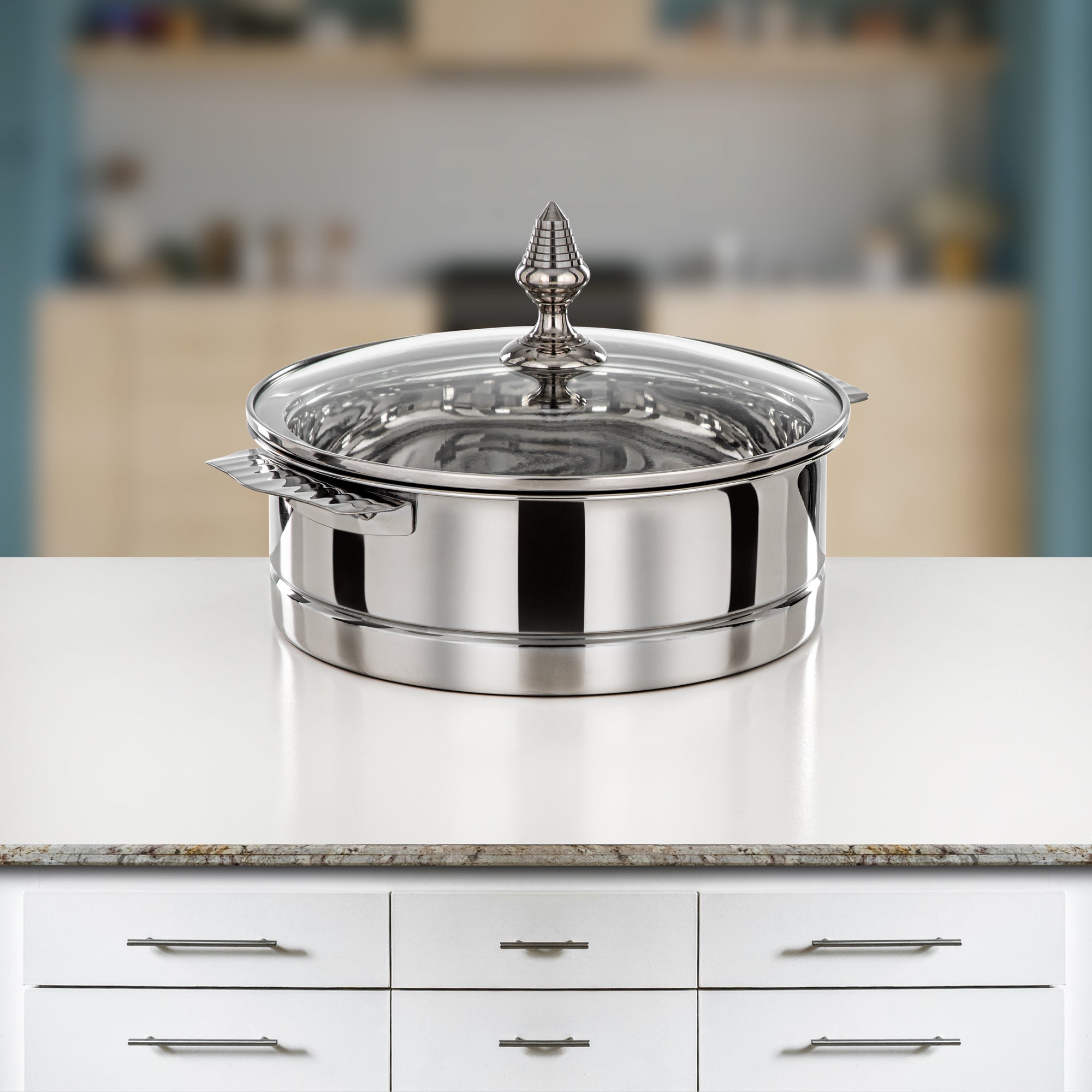 Almarjan Hot Pot Stainless Steel, Glass Cover, Silver, 25CM (H25P13) - Lara Collection, Elegant Dining Experiences