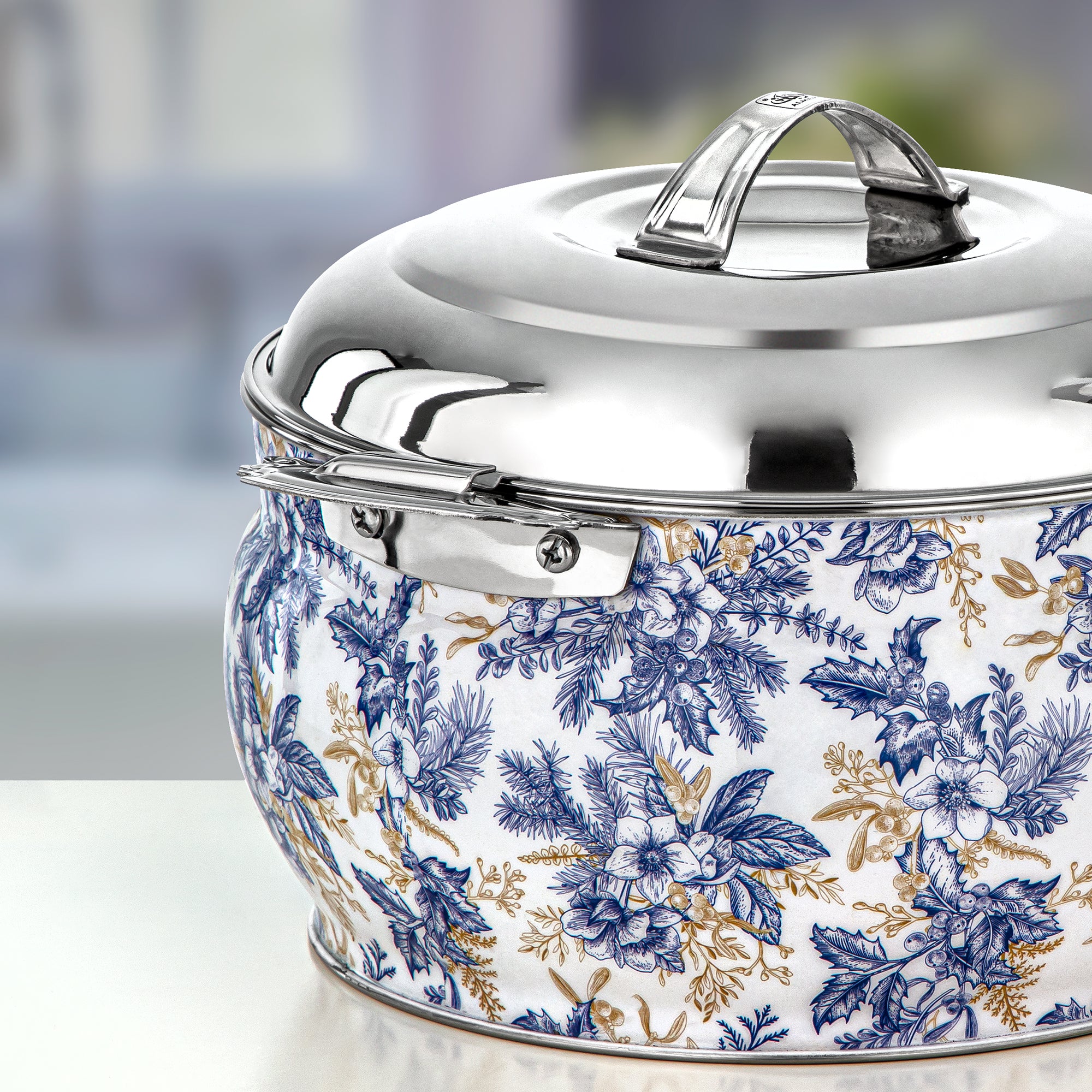 Almarjan Hot Pot Set Stainless Steel Floral Design 3000ml + 4000ml + 6000ml (H25SHF1) – Fonon Collection | Elegant Serving for Ramadan & Gatherings