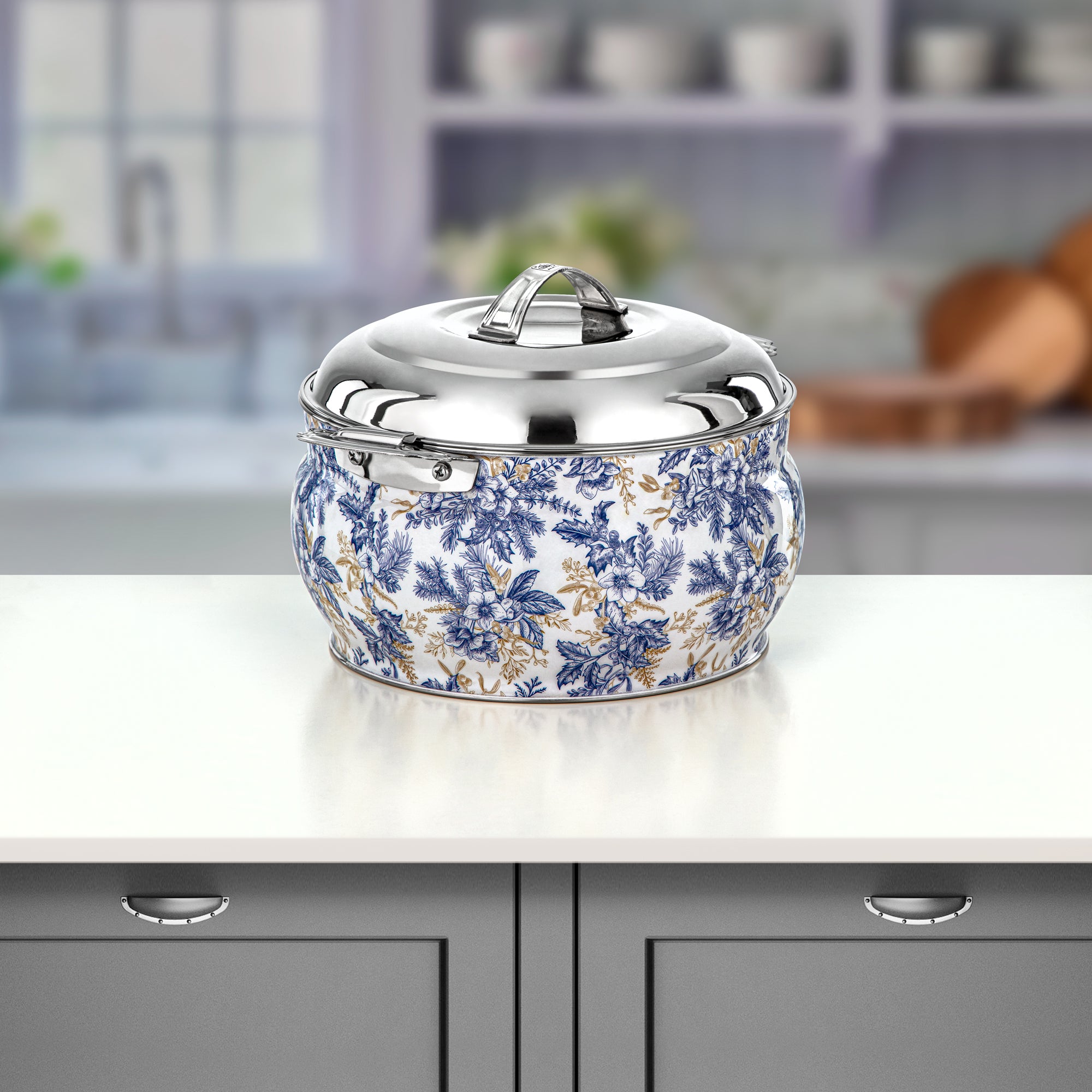 Almarjan Hot Pot Set Stainless Steel Floral Design 3000ml + 4000ml + 6000ml (H25SHF1) – Fonon Collection | Elegant Serving for Ramadan & Gatherings