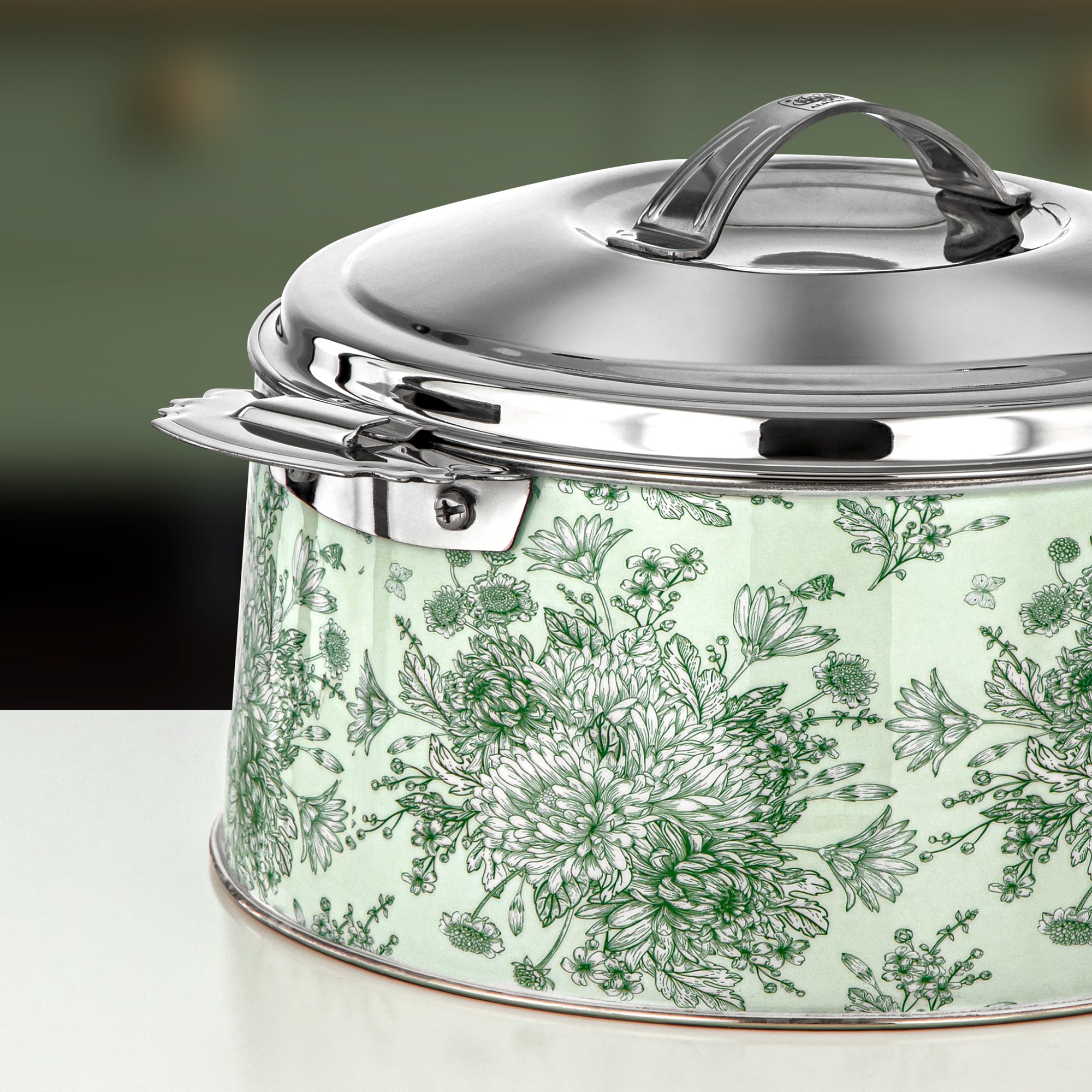 Almarjan Hot Pot Set Stainless Steel Floral Design 3000ml + 4000ml + 6000ml (H25SHF2) – Fonon Collection | Elegant Serving for Ramadan & Gatherings