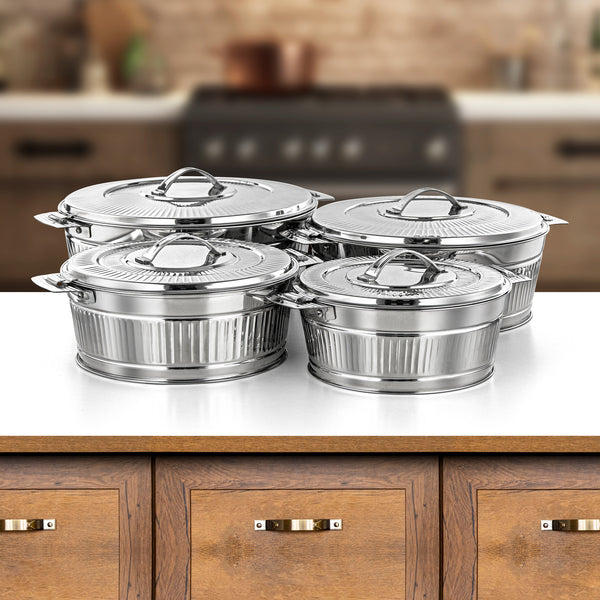 Almarjan Afaq Hot Pot Set 4 Pieces Silver – Stainless Steel Insulated ...