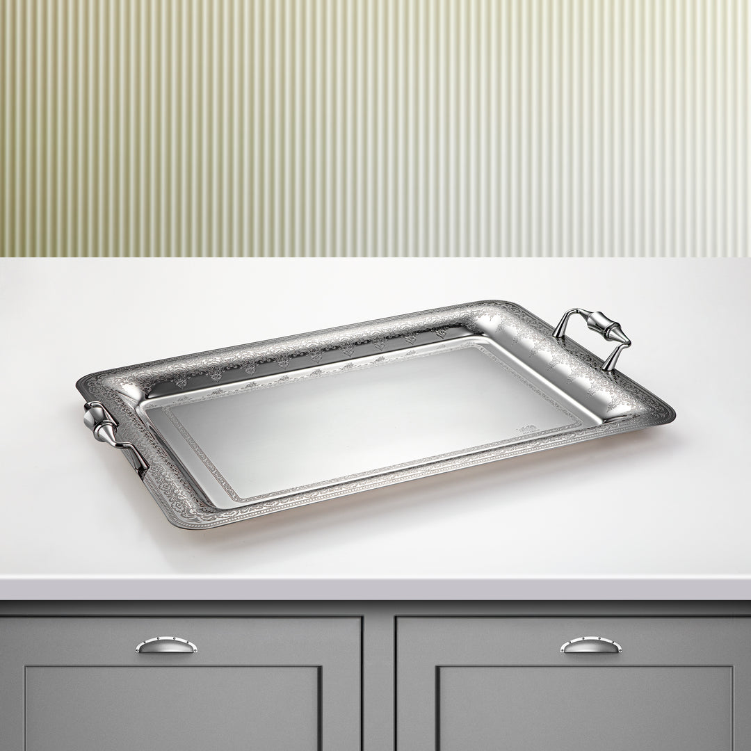 Almarjan 50 CM Teresa Collection Stainless Steel Serving Tray Silver - STS2051228