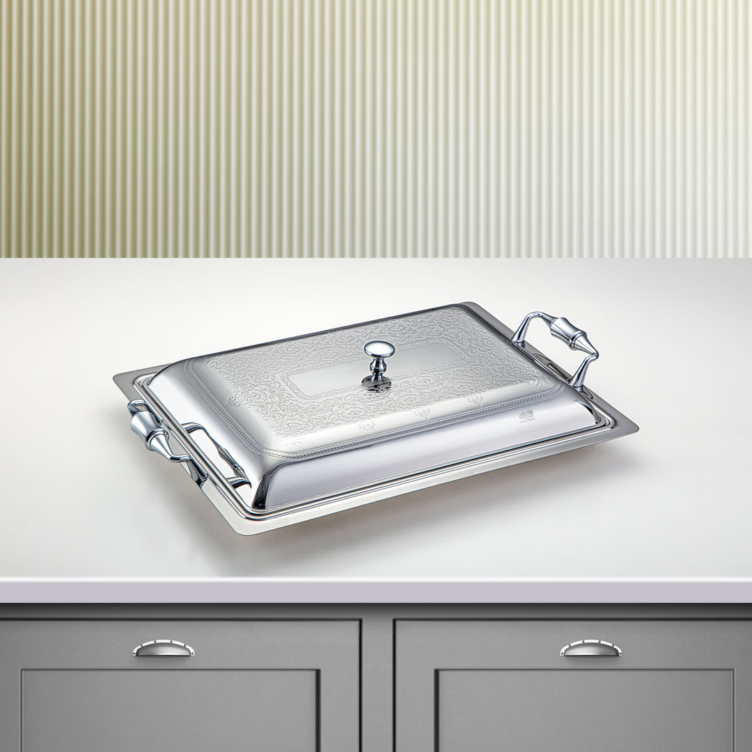 Almarjan 40 CM Teresa Collection Stainless Steel Rectangle Serving Tray With Cover Silver - STS2051230