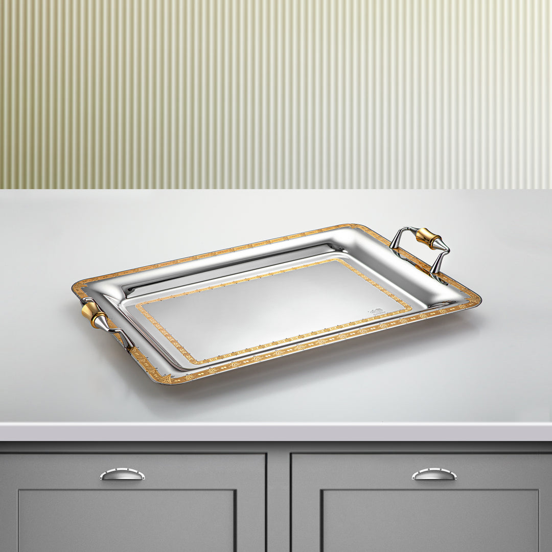 Almarjan 45 CM Crystal Collection Stainless Steel Serving Tray Silver & Gold - STS2051237