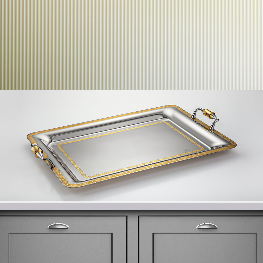 Almarjan 50 CM Crystal Collection Stainless Steel Serving Tray Silver & Gold - STS2051238