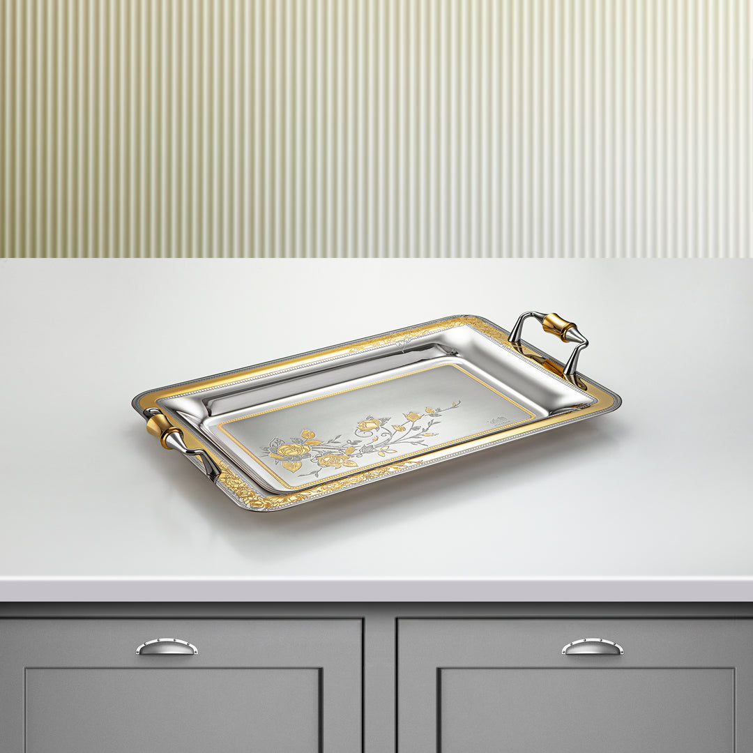 Almarjan 40 CM Lea Collection Stainless Steel Serving Tray Silver & Gold - STS2051256
