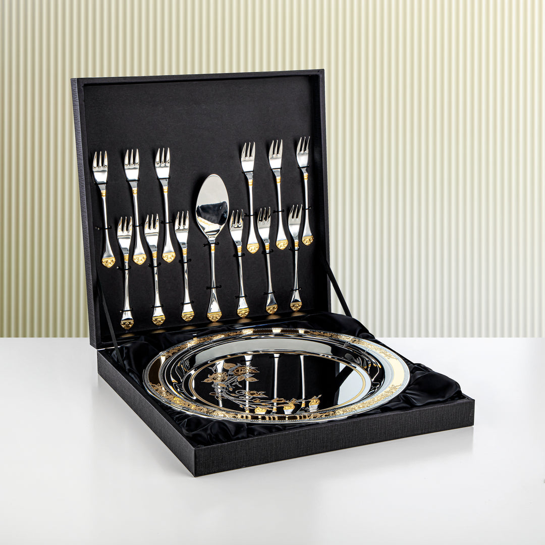 Almarjan 14 Pcs Lea Collection Stainless Steel Cake Set Silver & Gold- STS2051265