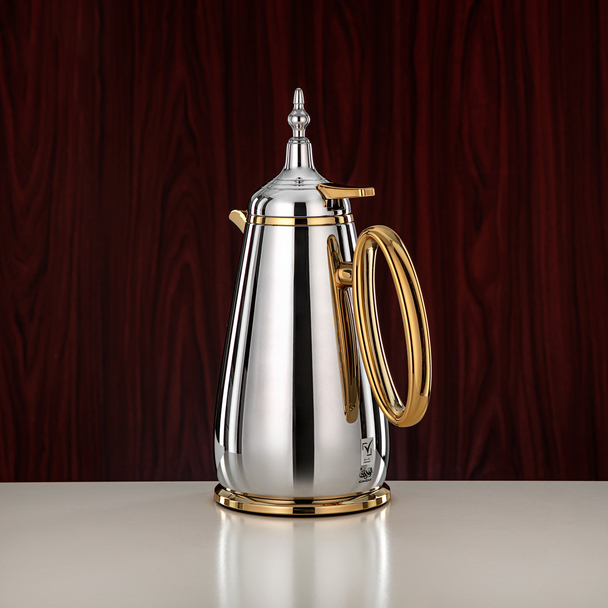 ألمرجان طقم ترامس زر ضغط ABS فضي وذهبي 0.7 لتر + 1 لتر (UOP-A0700/B1000CC95) - كلاسيكي ترمس