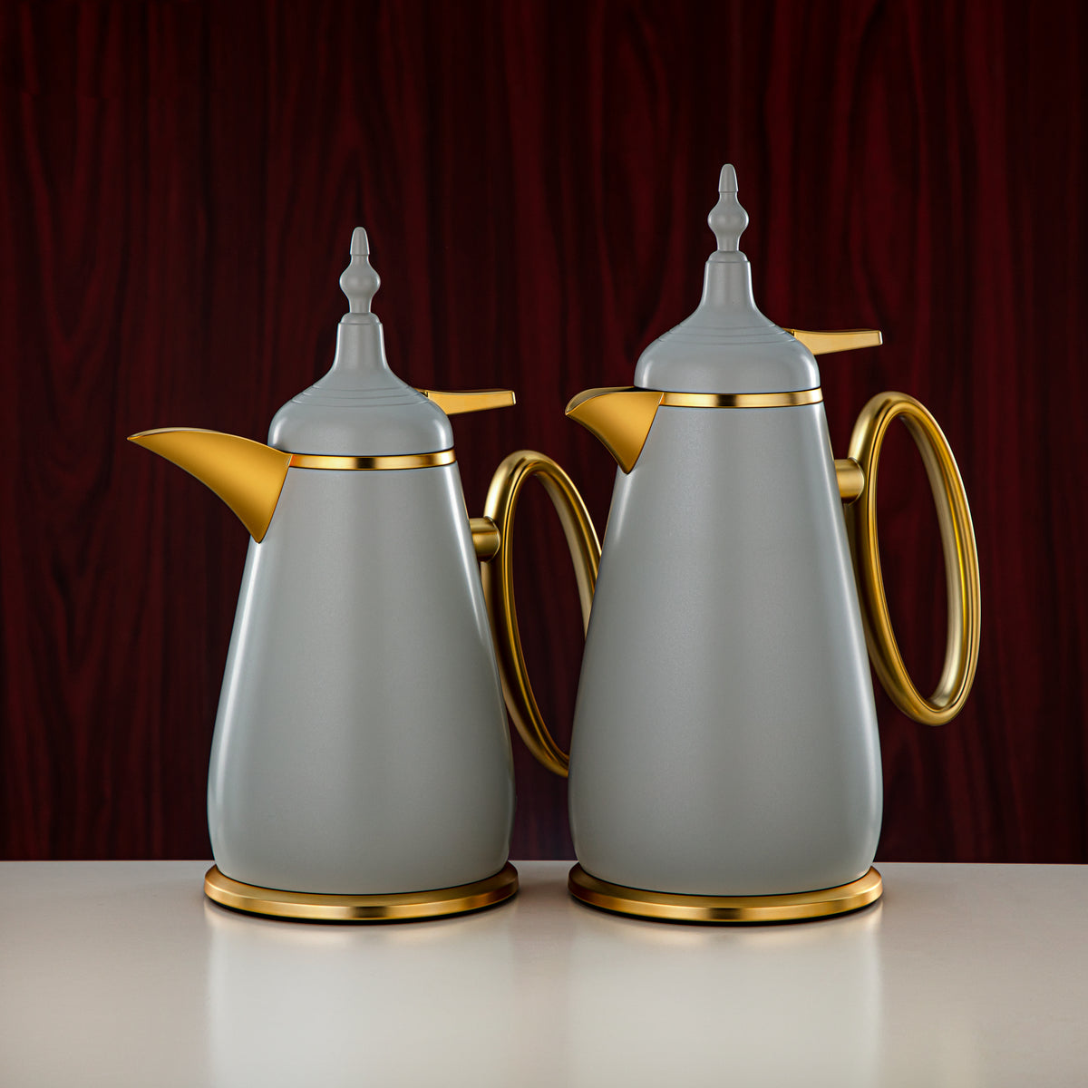 Almarjan Vacuum Flask Set Push Button ABS Matt Grey & Matt Gold 0.7L