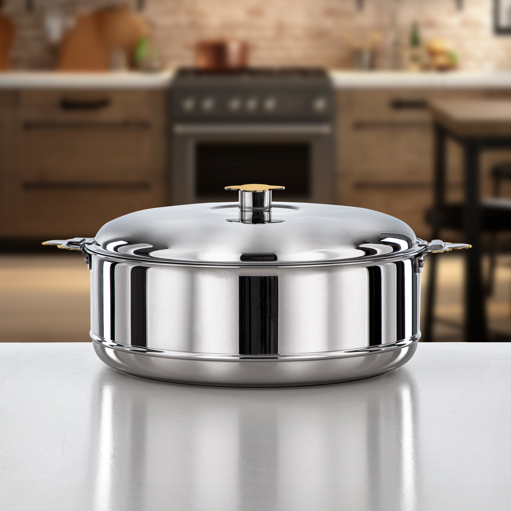 Almarjan Hot Pot Set Stainless Steel Silver & Gold 2-Piece (H25PG1) – Vida Collection | Large-Capacity Serving for Ramadan & Gatherings