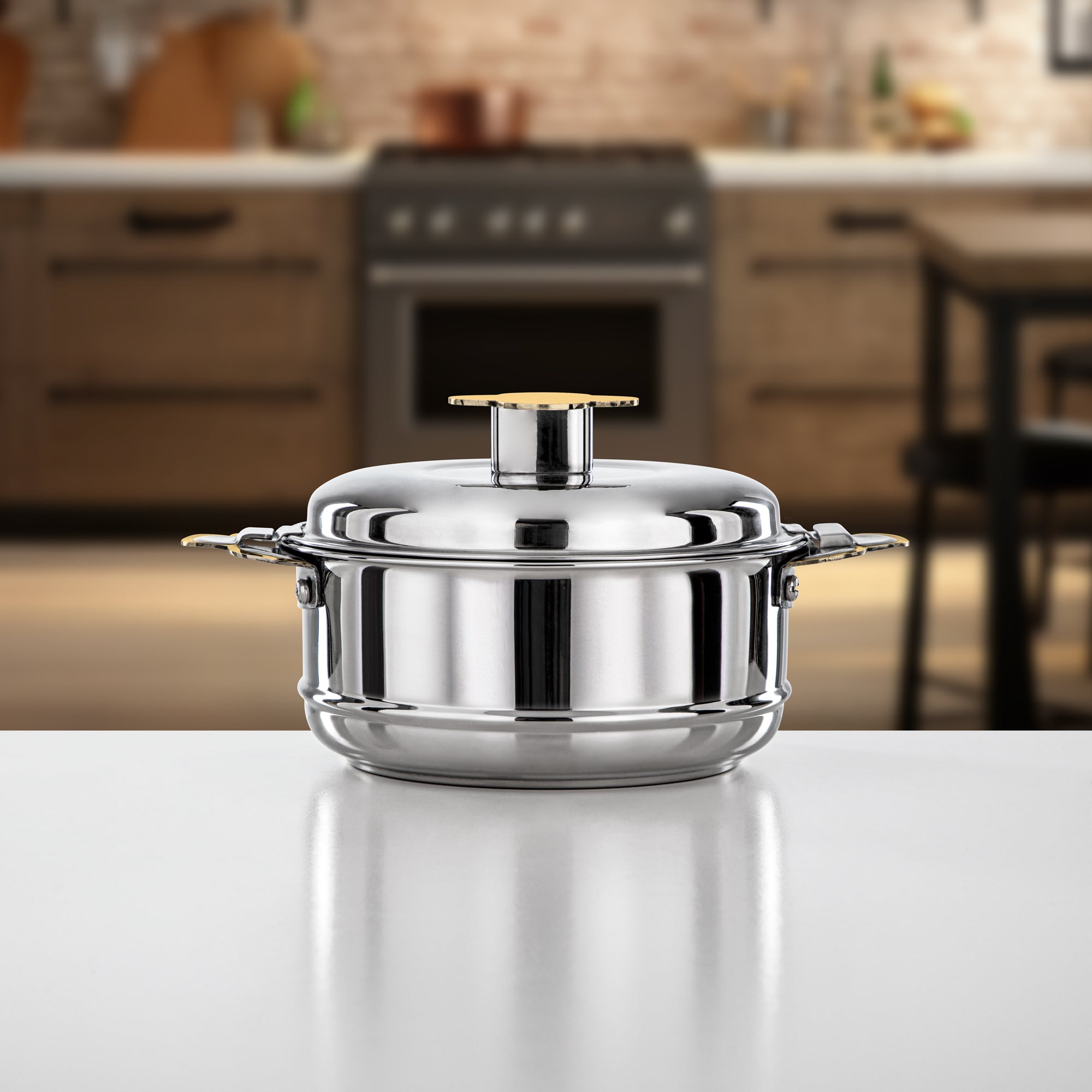 Almarjan Hot Pot Set Stainless Steel Silver & Gold 3-Piece (H25PG1) – Vida Collection | Ramadan & Gatherings