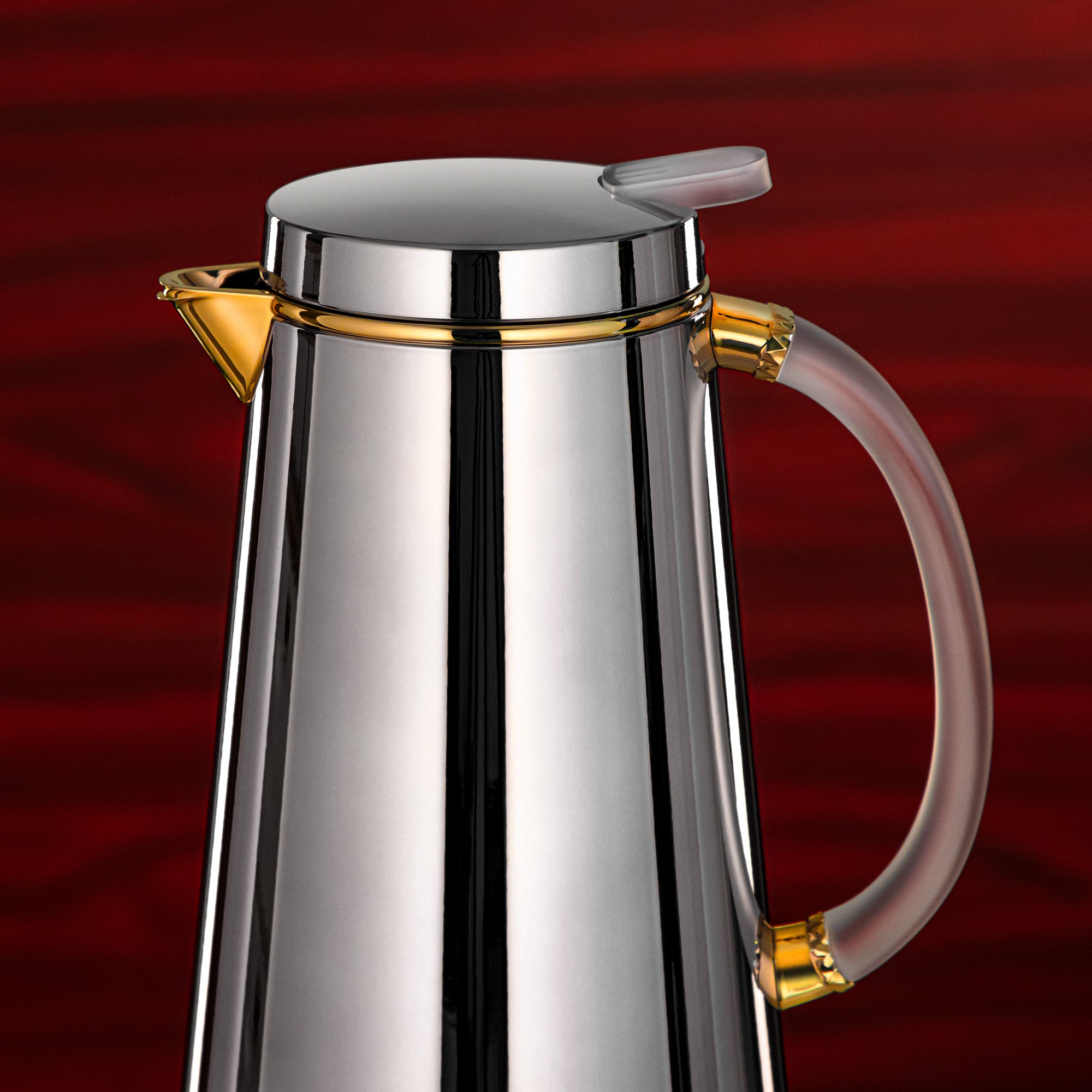 ترمس المرجان معدني 0.5 لتر فضي مع صنبور ذهبي ومقبض فروست (VOP-500 CC95Y15) – تقديم أنيق | رمضان و التجمعات