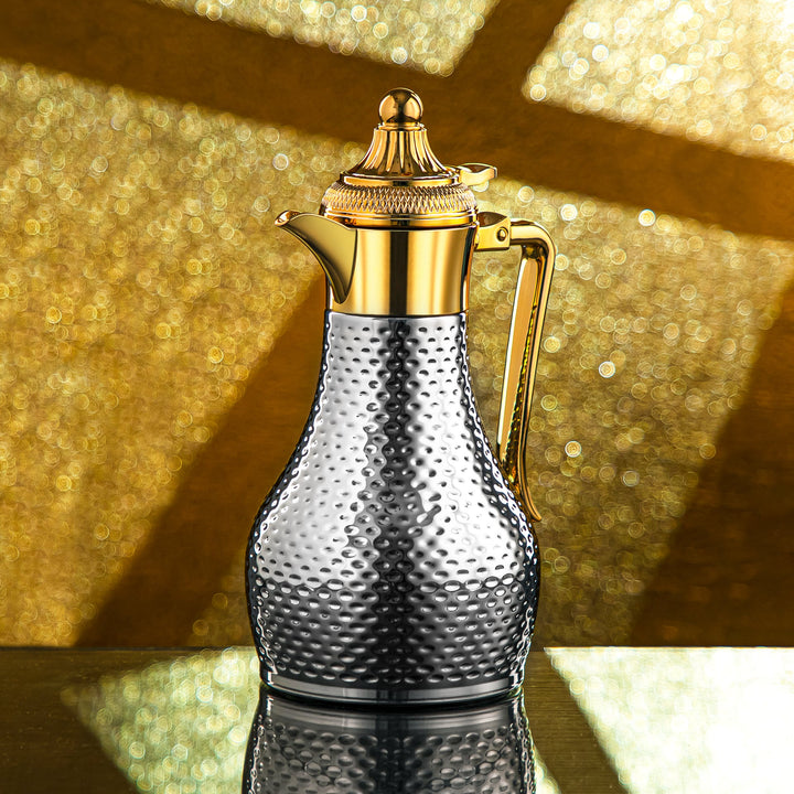 Almarjan 0.8 Liter Stainless Steel Vacuum Tea Dallah Silver & Gold - SUT/H-080-CRG