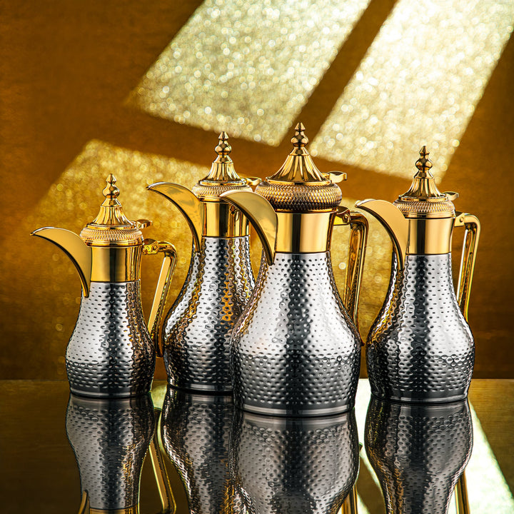 Almarjan 0.35 Liter Stainless Steel Double Wall Hammered Collection Vacuum Dallah Silver & Gold - SUD/H-035-CRG