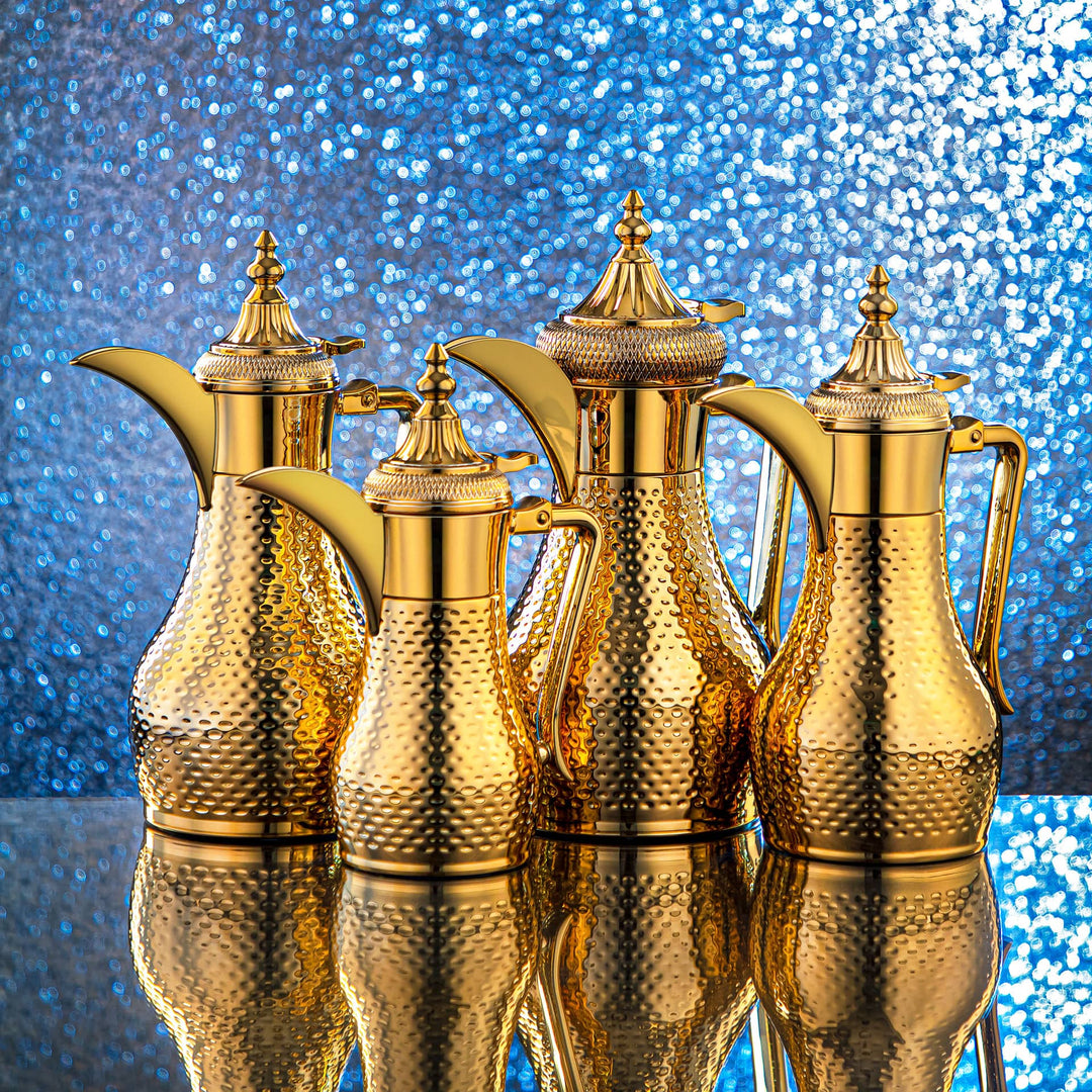 ALMARJAN 0.35 Liter Stainless Steel Double Wall Hammered Collection Vacuum Dallah Gold SUD-H-035-G