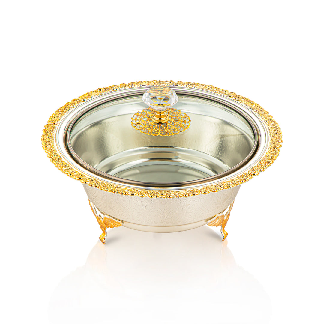 Almarjan 20 CM Date Bowl With Glass Cover Silver & Gold - 851-29 SGA