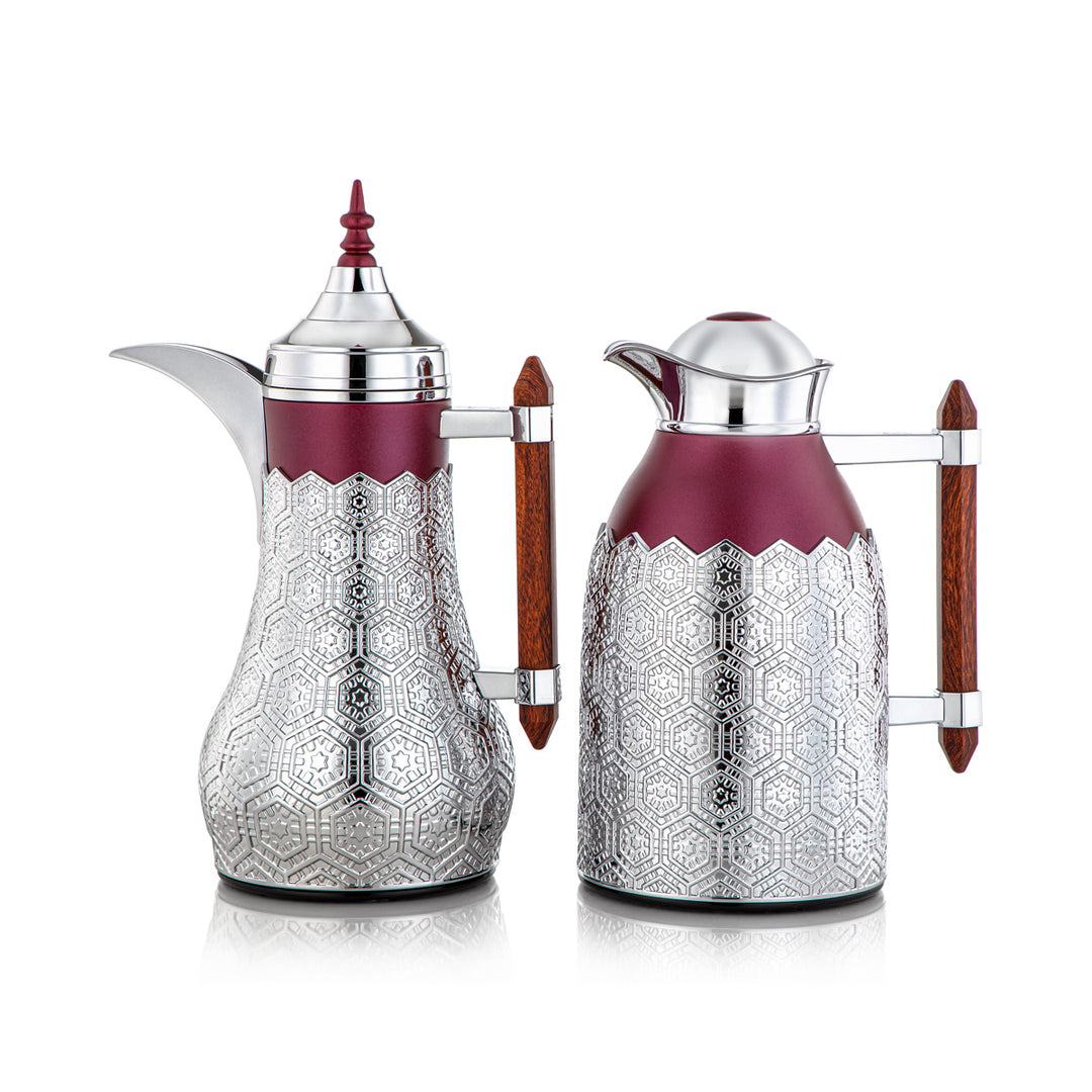 Almarjan 2 Pieces Vacuum Flask Set Maroon & Silver - CBL + CBM-MNC